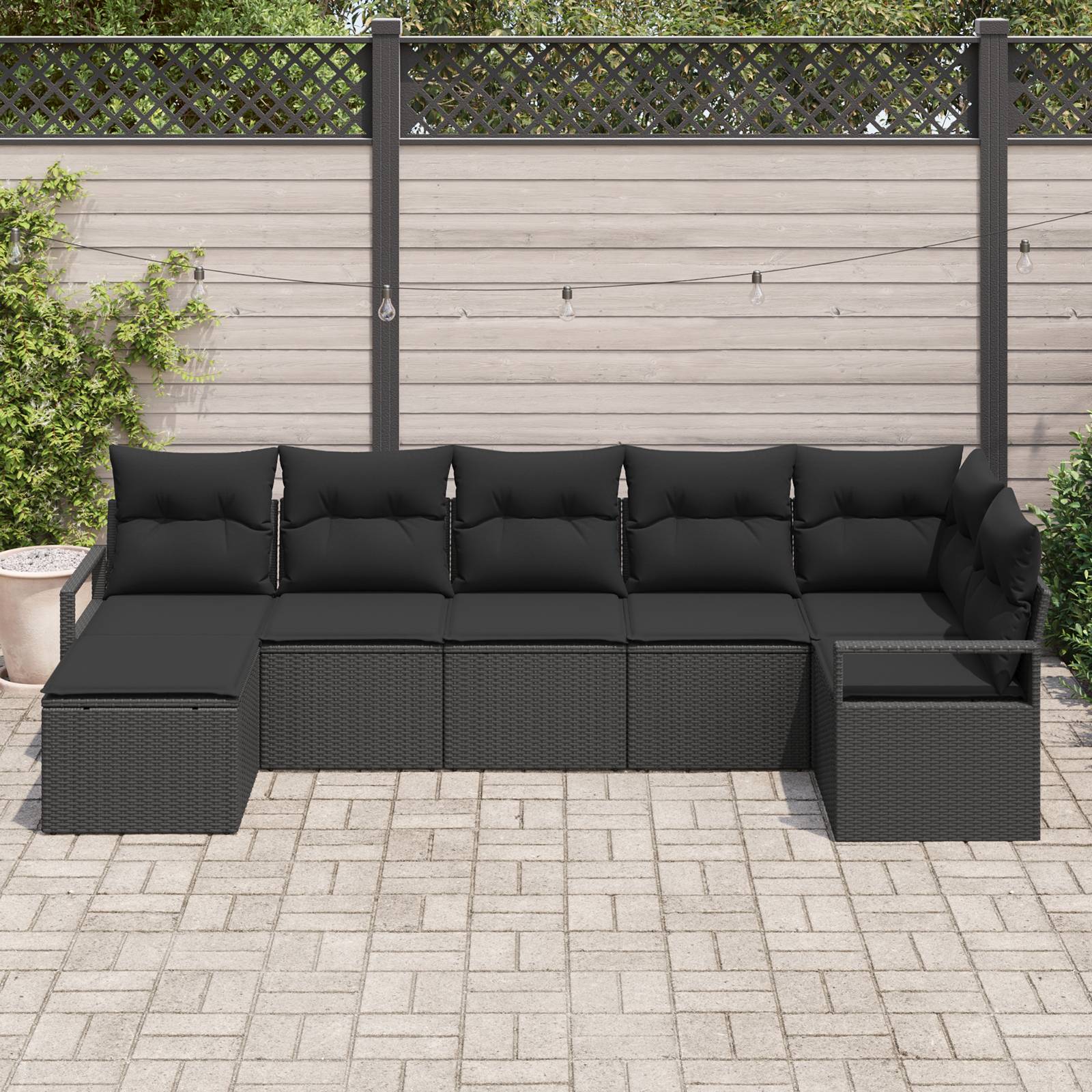 vidaXL 7-teiliges Garten Sofa Set mit Kissen Schwarz Poly Rattan