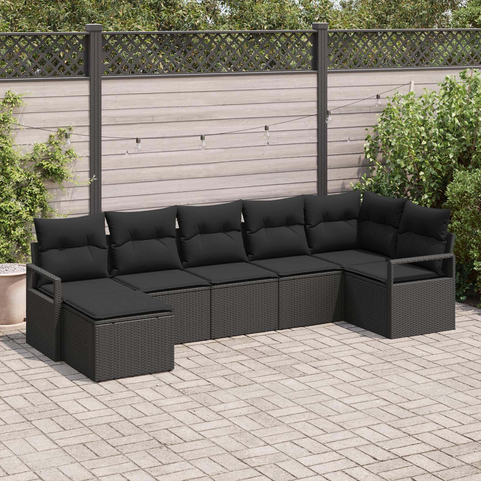 vidaXL 7-teiliges Garten Sofa Set mit Kissen Schwarz Poly Rattan