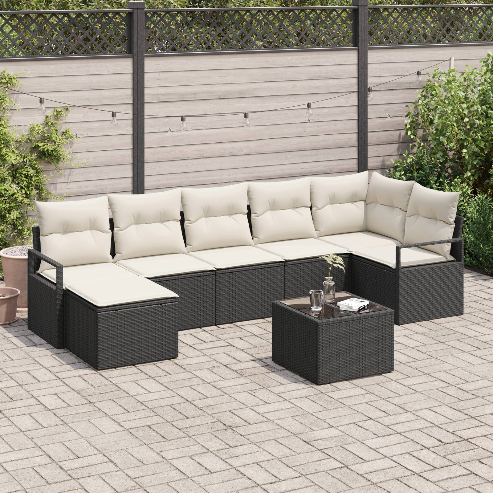 vidaXL 7-teiliges Garten Sofa Set mit Kissen braun Poly Rattan