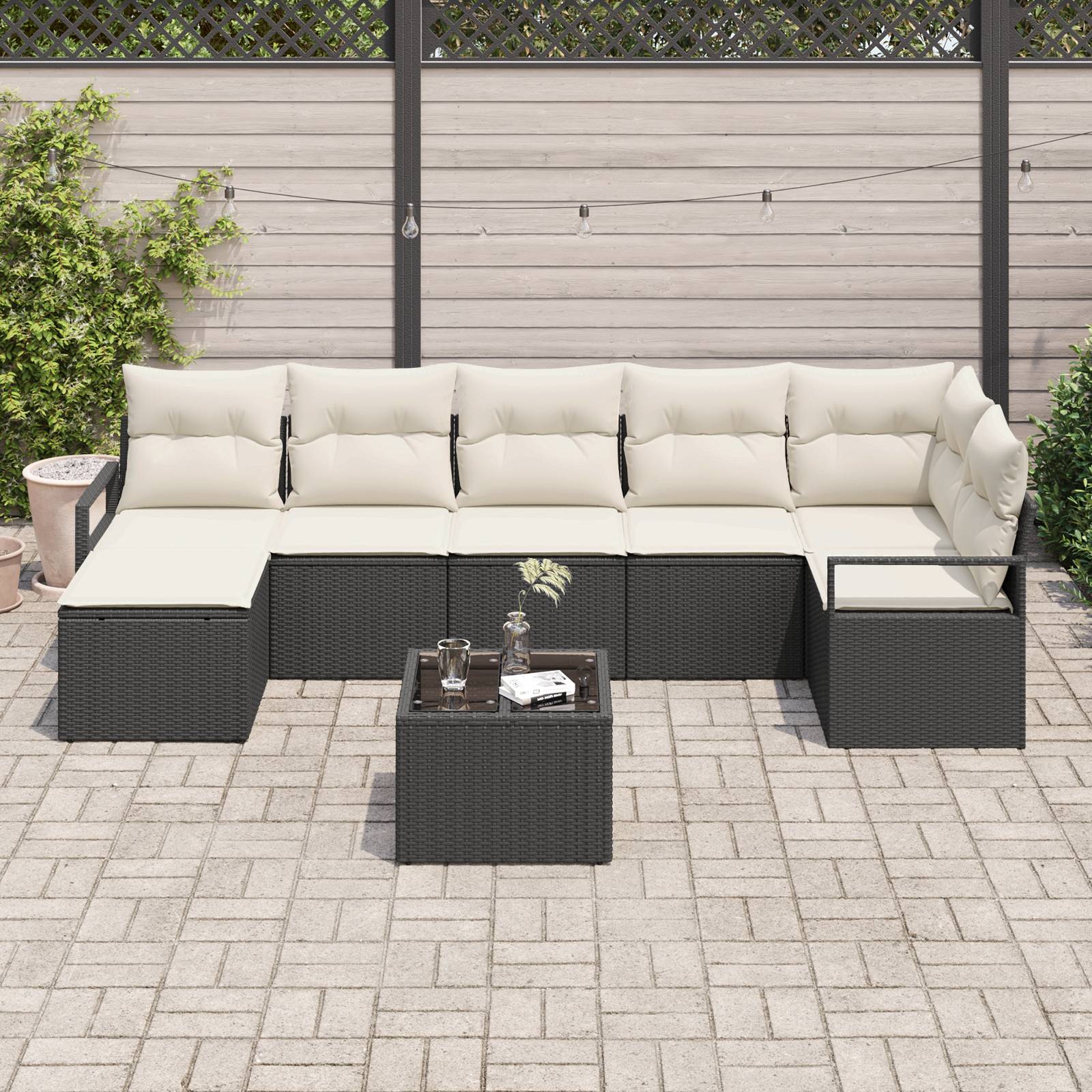 vidaXL 7-teiliges Garten Sofa Set mit Kissen braun Poly Rattan