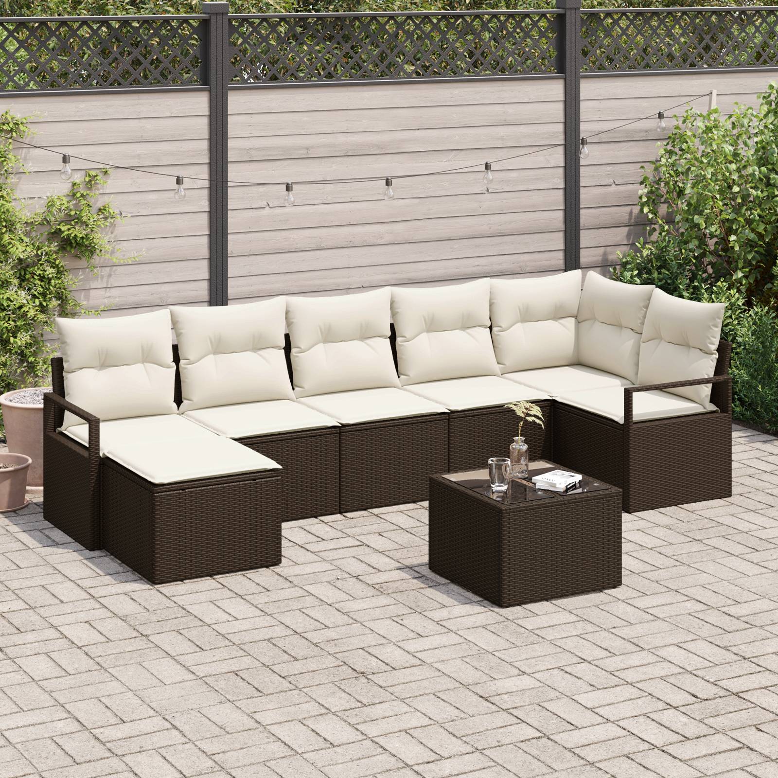 vidaXL 7-teilige Garten Sofa Set mit Kissen Grau Poly Rattan