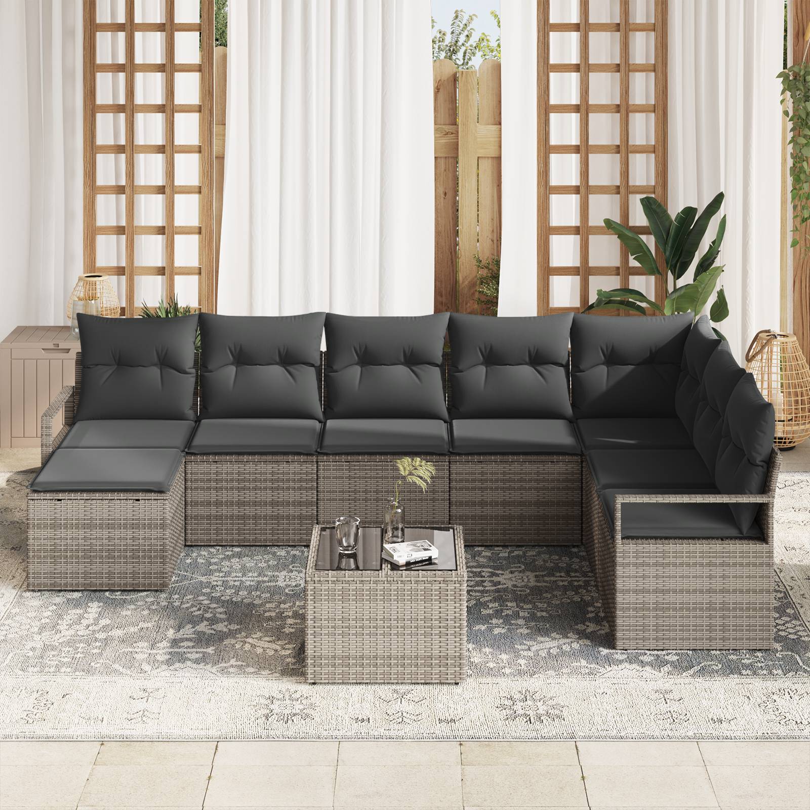 vidaXL 8-teiliges Garten Sofa Set mit Kissen Schwarz Poly Rattan