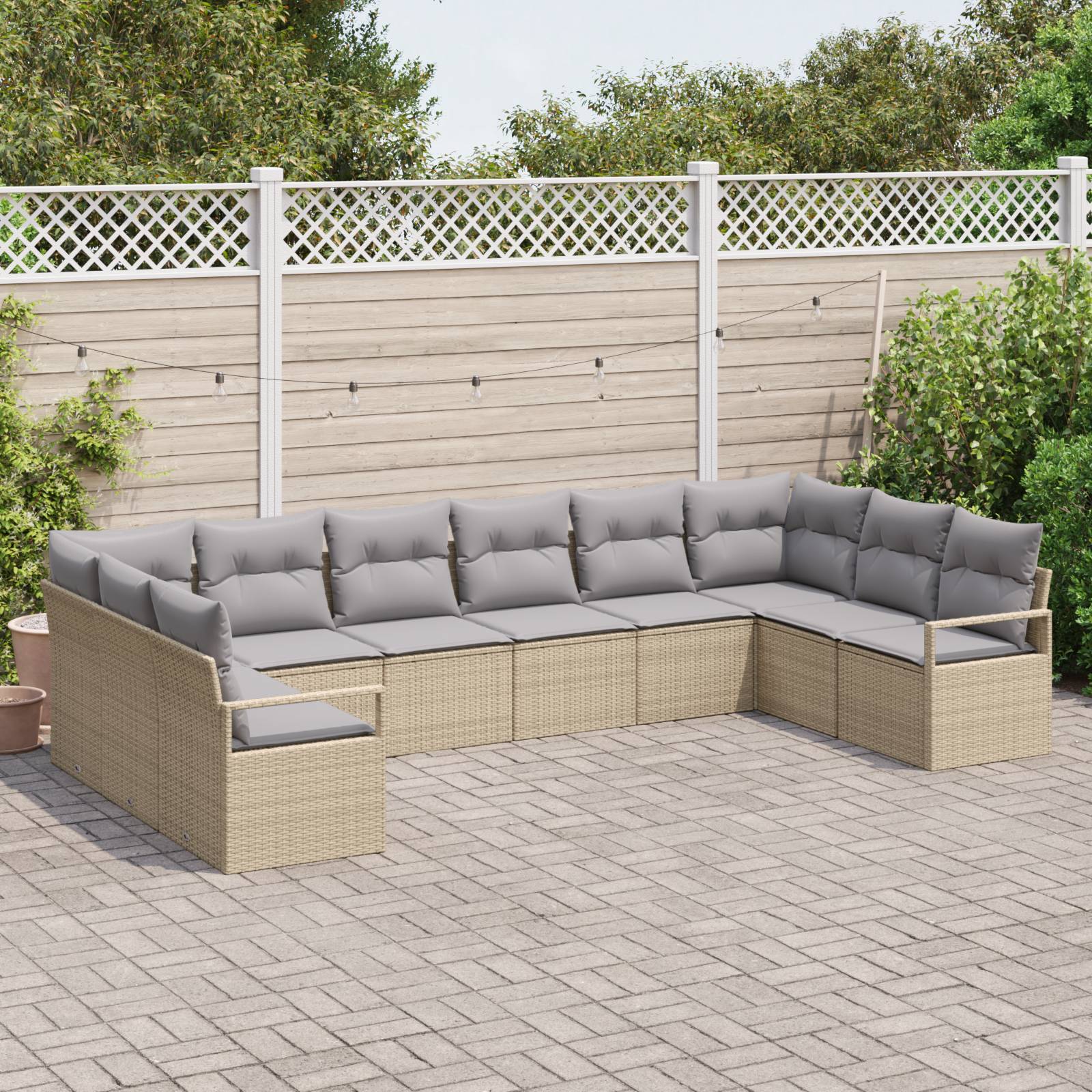 vidaXL 10-teiliges Garten Sofa Set mit Kissen in Beige aus Poly Rattan