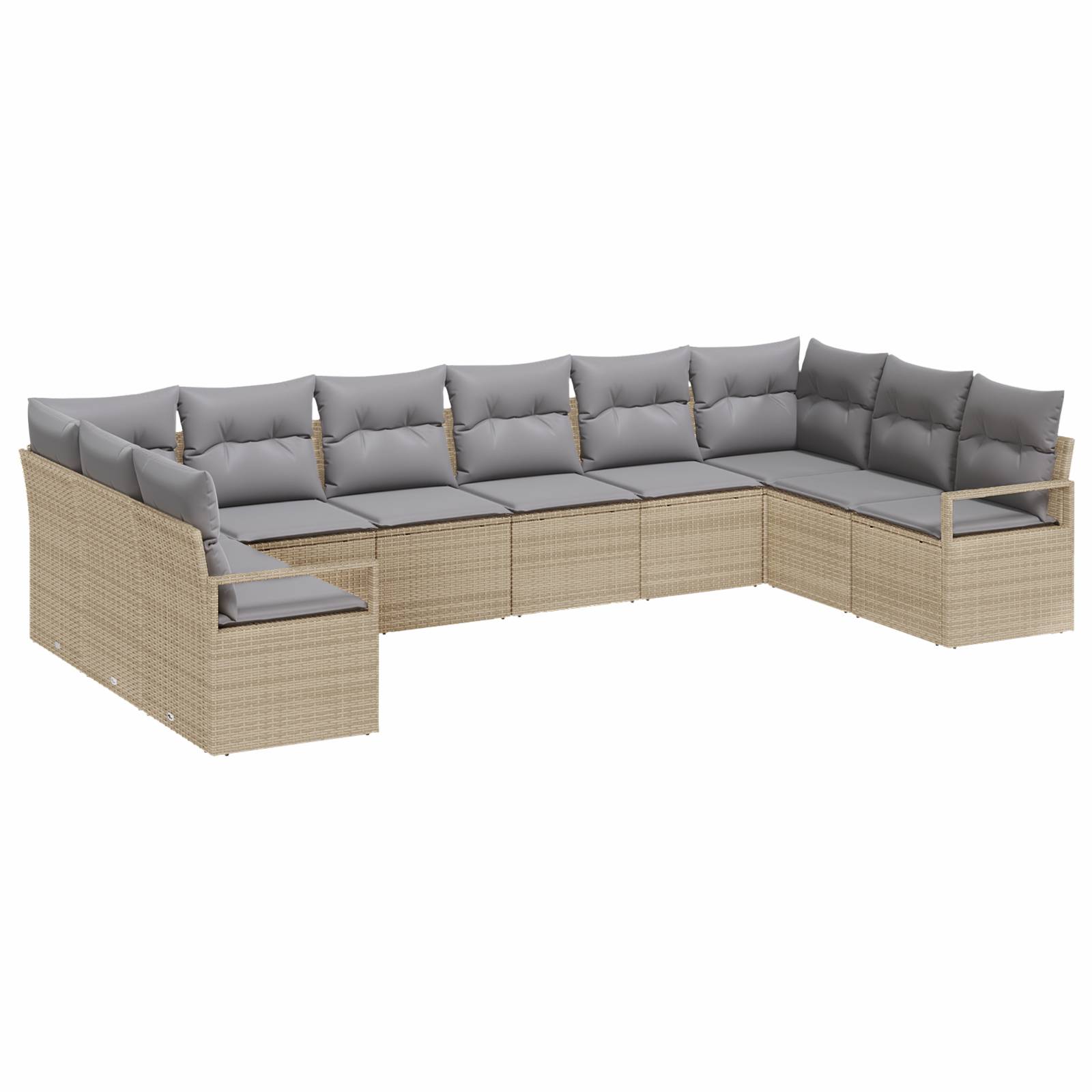 vidaXL 10-teiliges Garten Sofa Set mit Kissen in Beige aus Poly Rattan