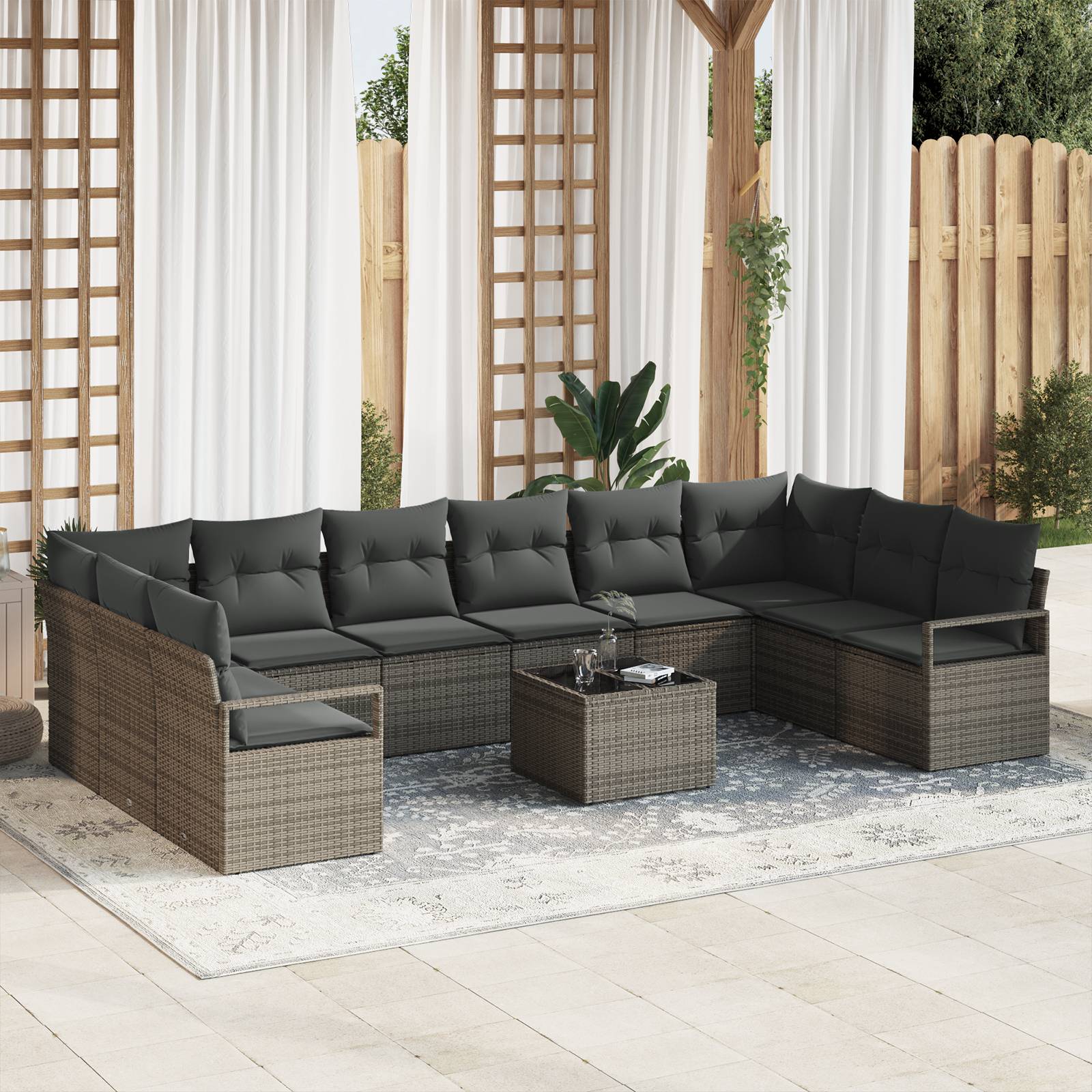 vidaXL 10-teiliges Garten Sofa Set mit Kissen Schwarzes Poly-Rattan