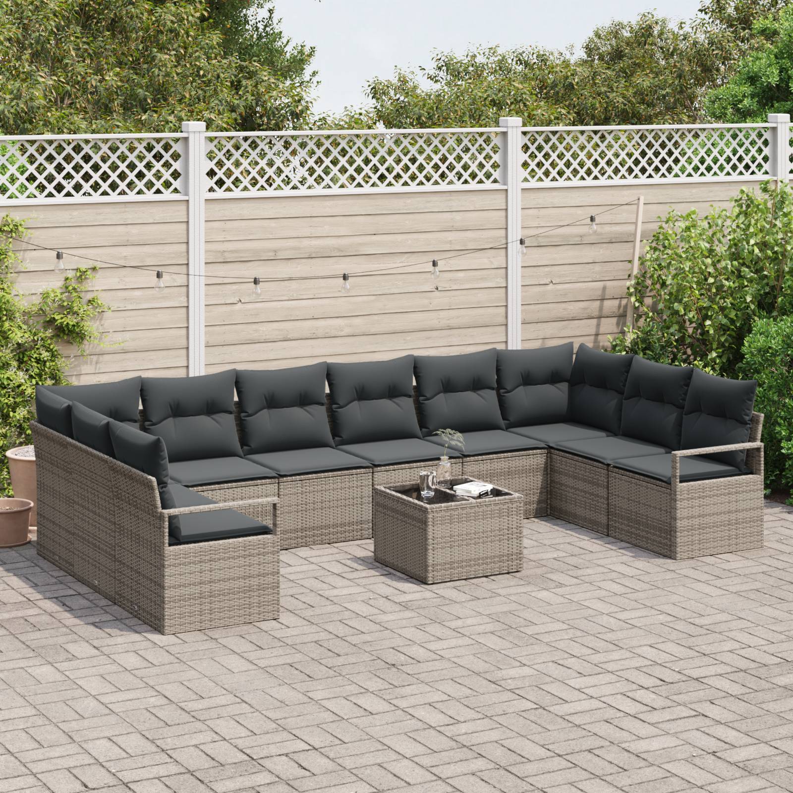 vidaXL 10-teiliges Garten Sofa Set mit Kissen Schwarzes Poly-Rattan