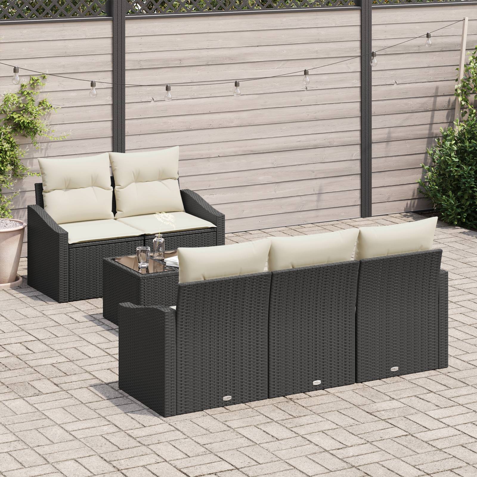 vidaXL 6-teiliges Garten-Sofa-Set mit Kissen Schwarz Poly-Rattan