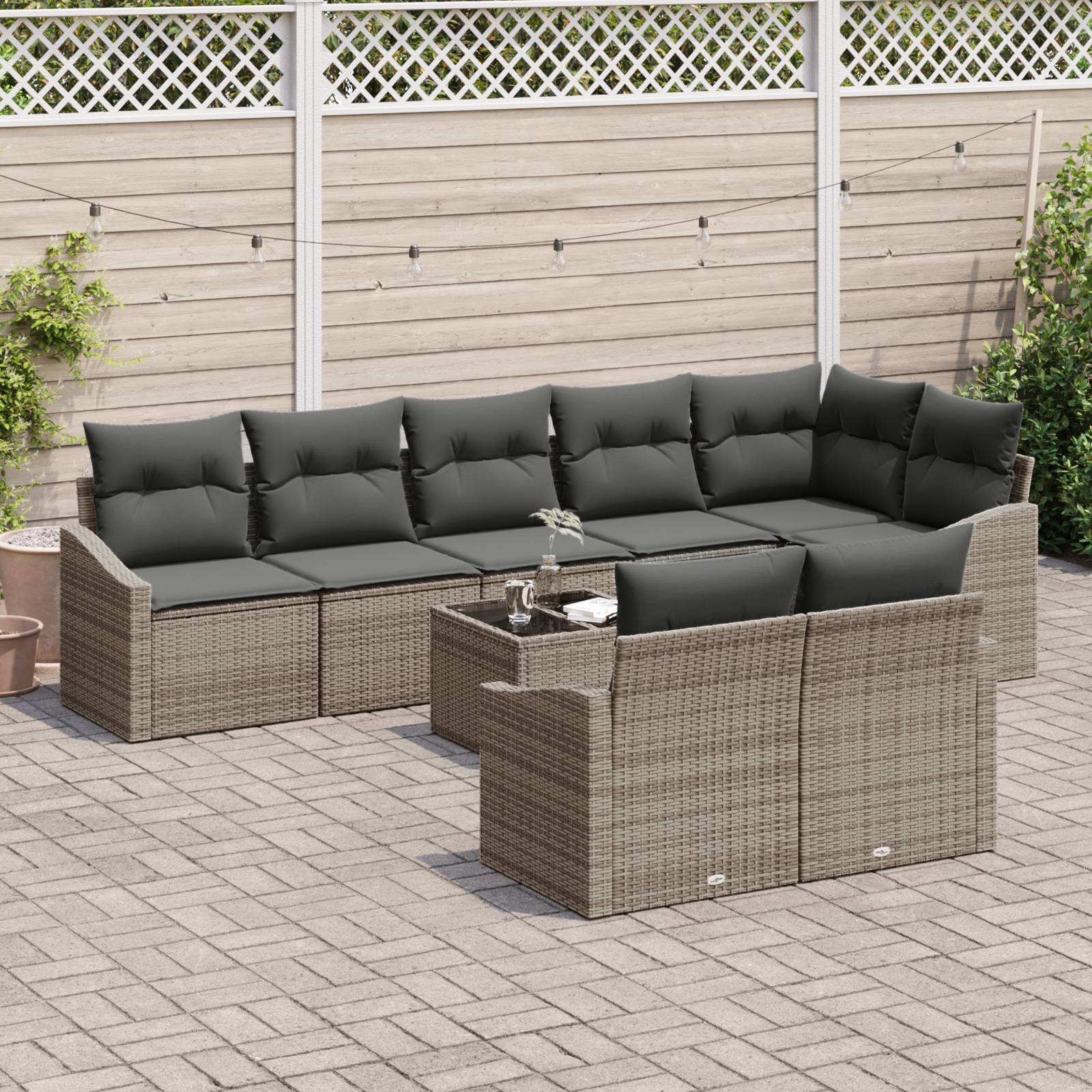 vidaXL 8-tlg. Garten-Essgruppe mit Kissen Schwarz Poly Rattan