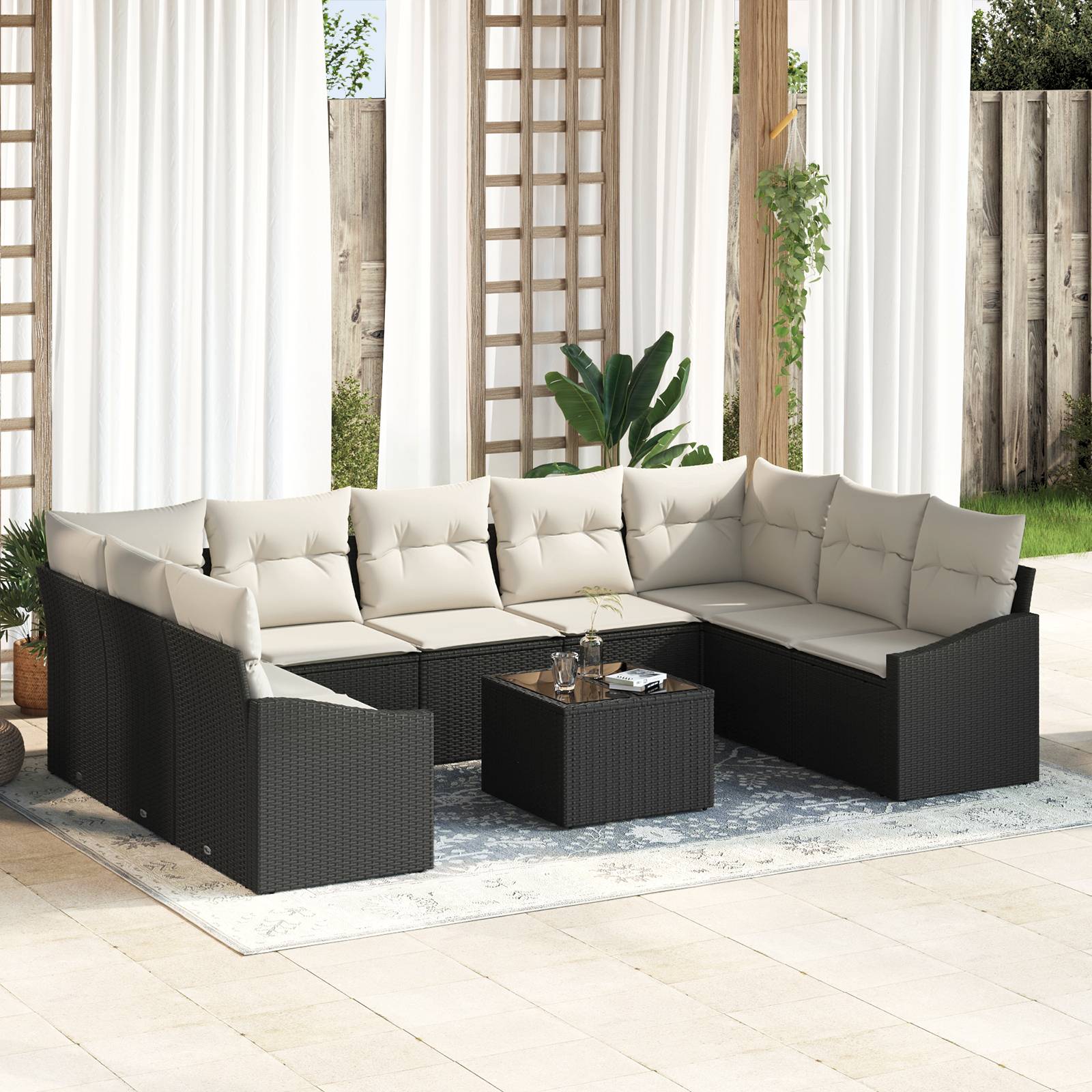 vidaXL 9-tlg. Garten-Sofagarnitur mit Kissen Braun Poly Rattan