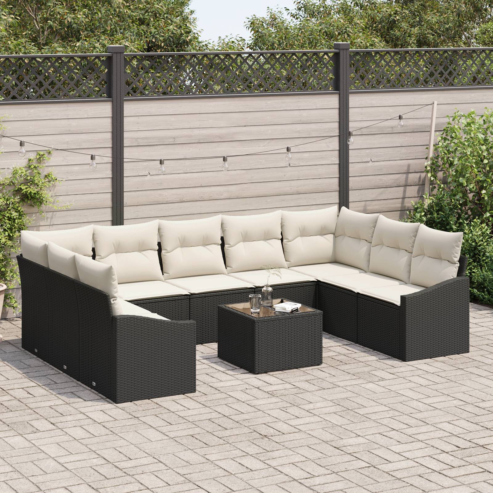 vidaXL 9-tlg. Garten-Sofagarnitur mit Kissen Braun Poly Rattan