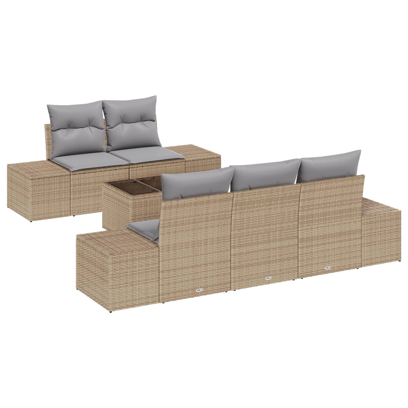 vidaXL 6-tlg. Garten-Sofagarnitur mit Kissen Beige Poly Rattan