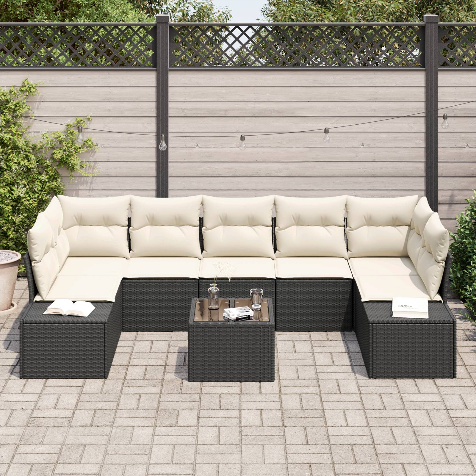 vidaXL 8-teiliges Garten-Sofa-Set mit Kissen Schwarz Poly-Rattan