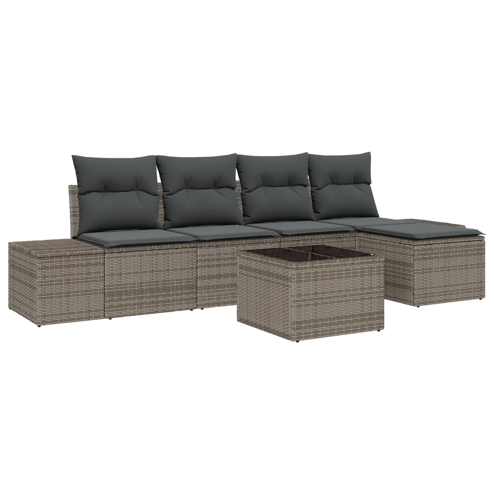 vidaXL 5-tlg. Garten-Sofagarnitur mit Kissen Schwarz Poly Rattan