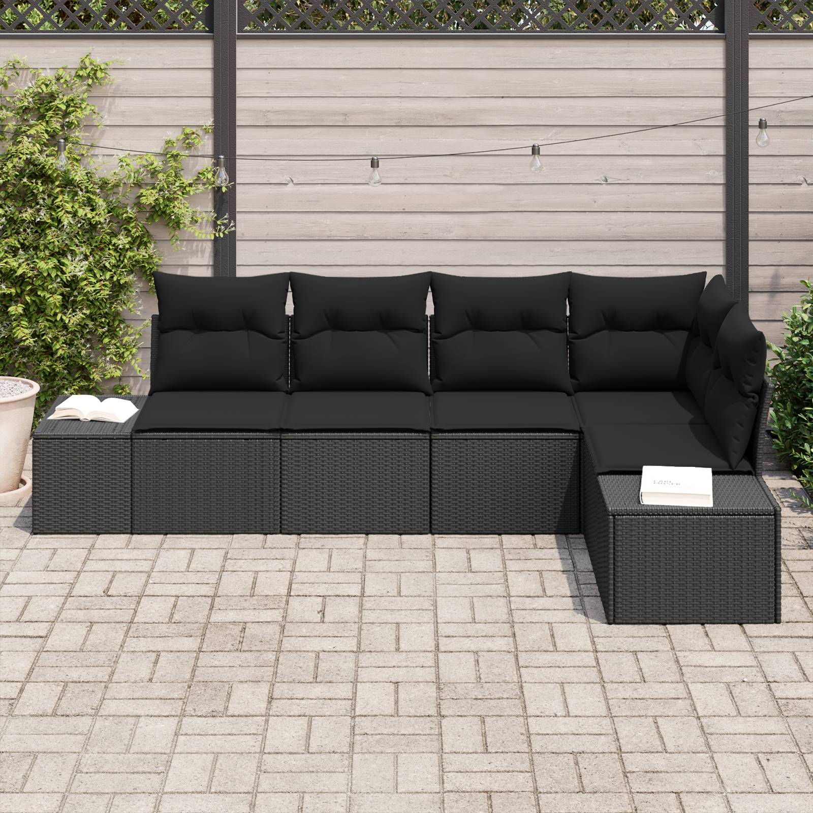 vidaXL 5-tlg. Garten-Sofagarnitur mit Kissen Schwarz Poly Rattan