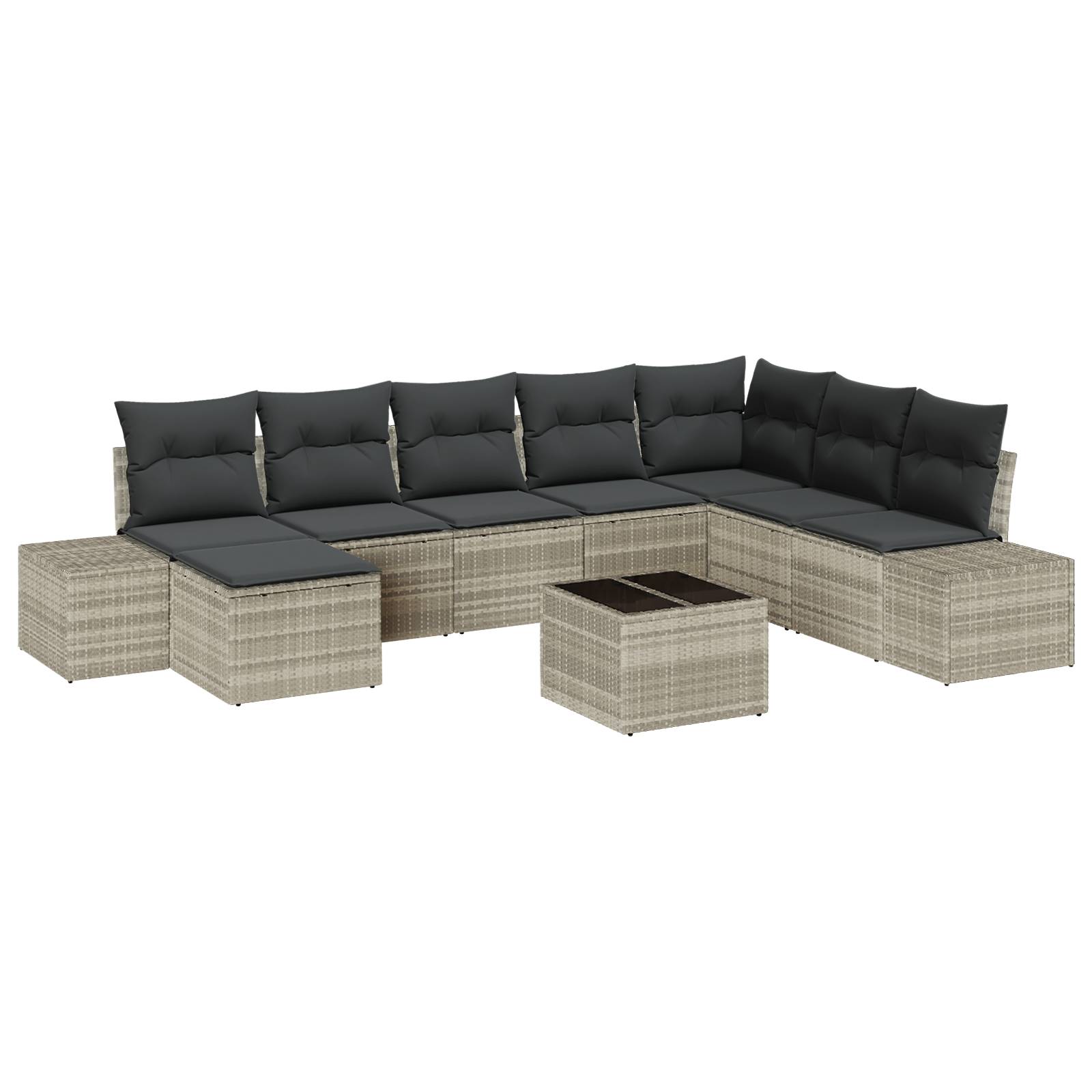 vidaXL 9-teiliges Gartensofa-Set mit Kissen in Grau aus Poly-Rattan
