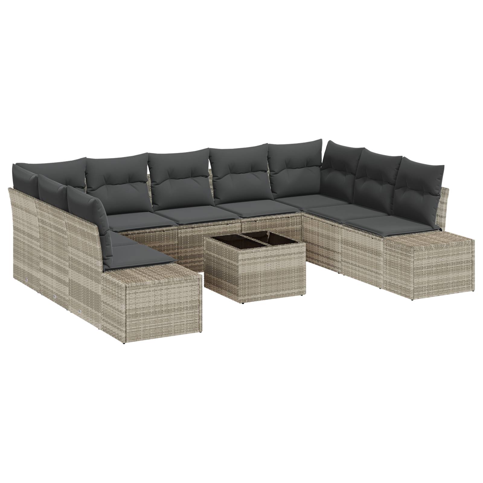 vidaXL 10-teiliges Gartensofa-Set mit Kissen - graues Poly-Rattan