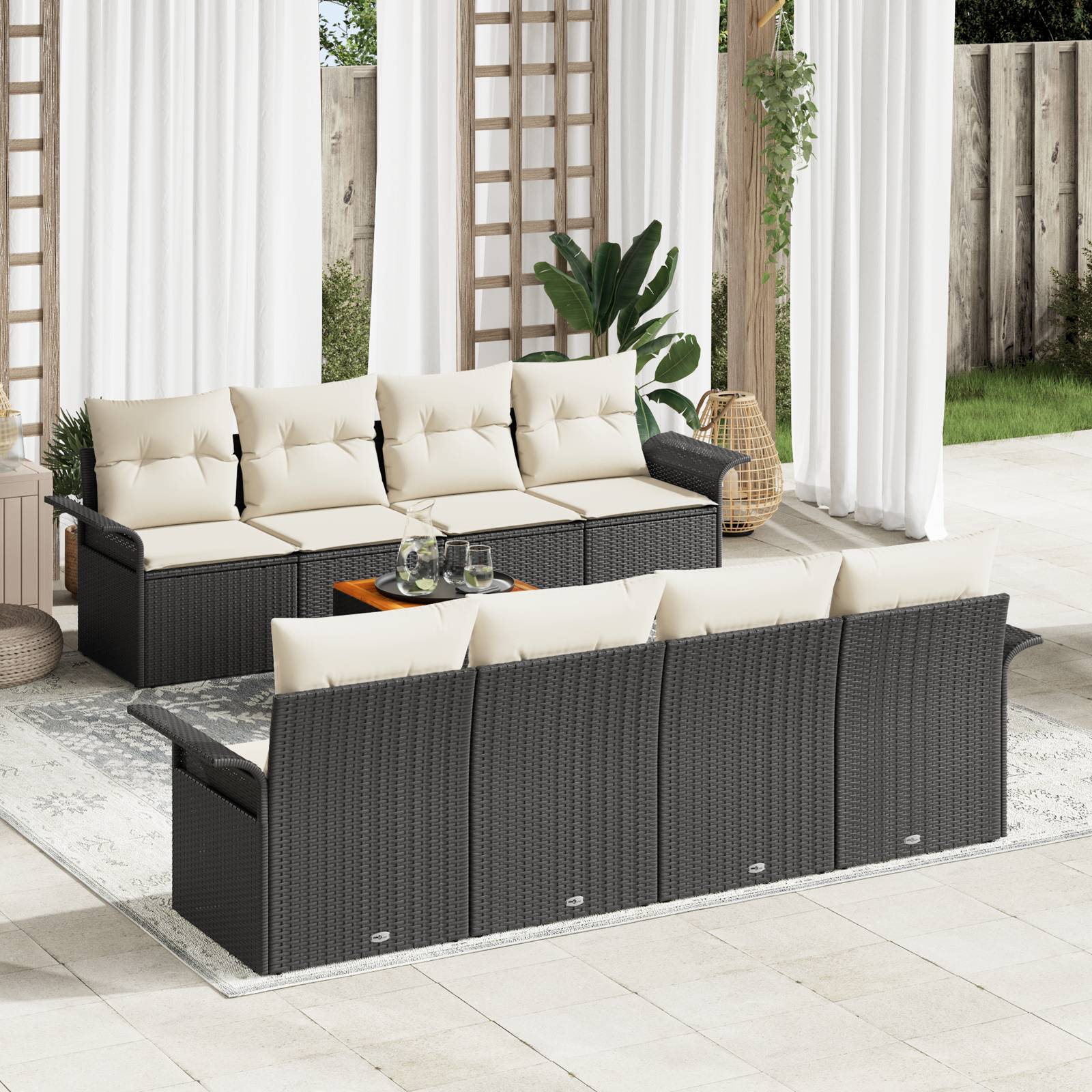 vidaXL 9-teiliges Garten-Sofa-Set mit Kissen Schwarz Poly-Rattan Akazie