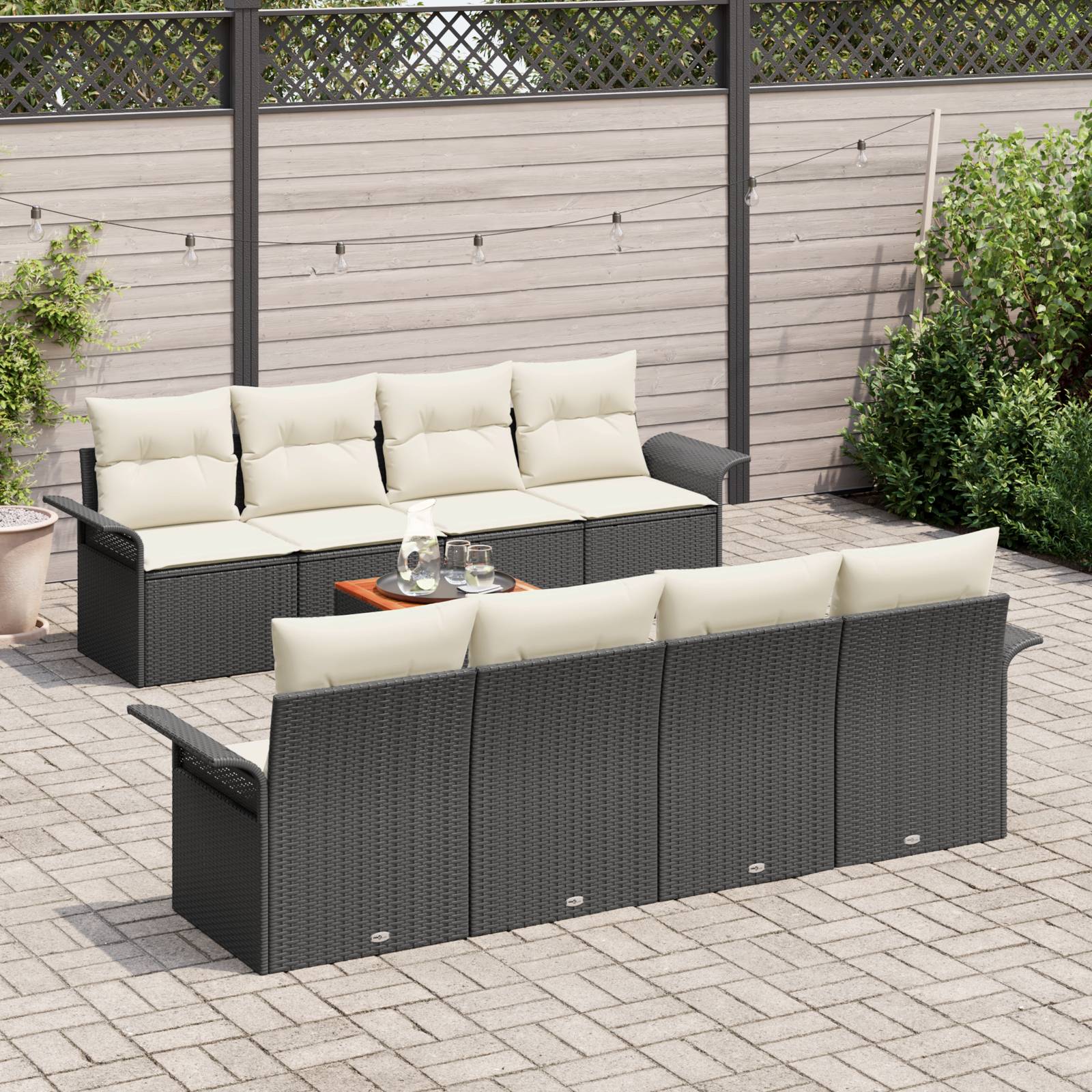 vidaXL 9-teiliges Garten-Sofa-Set mit Kissen Schwarz Poly-Rattan Akazie