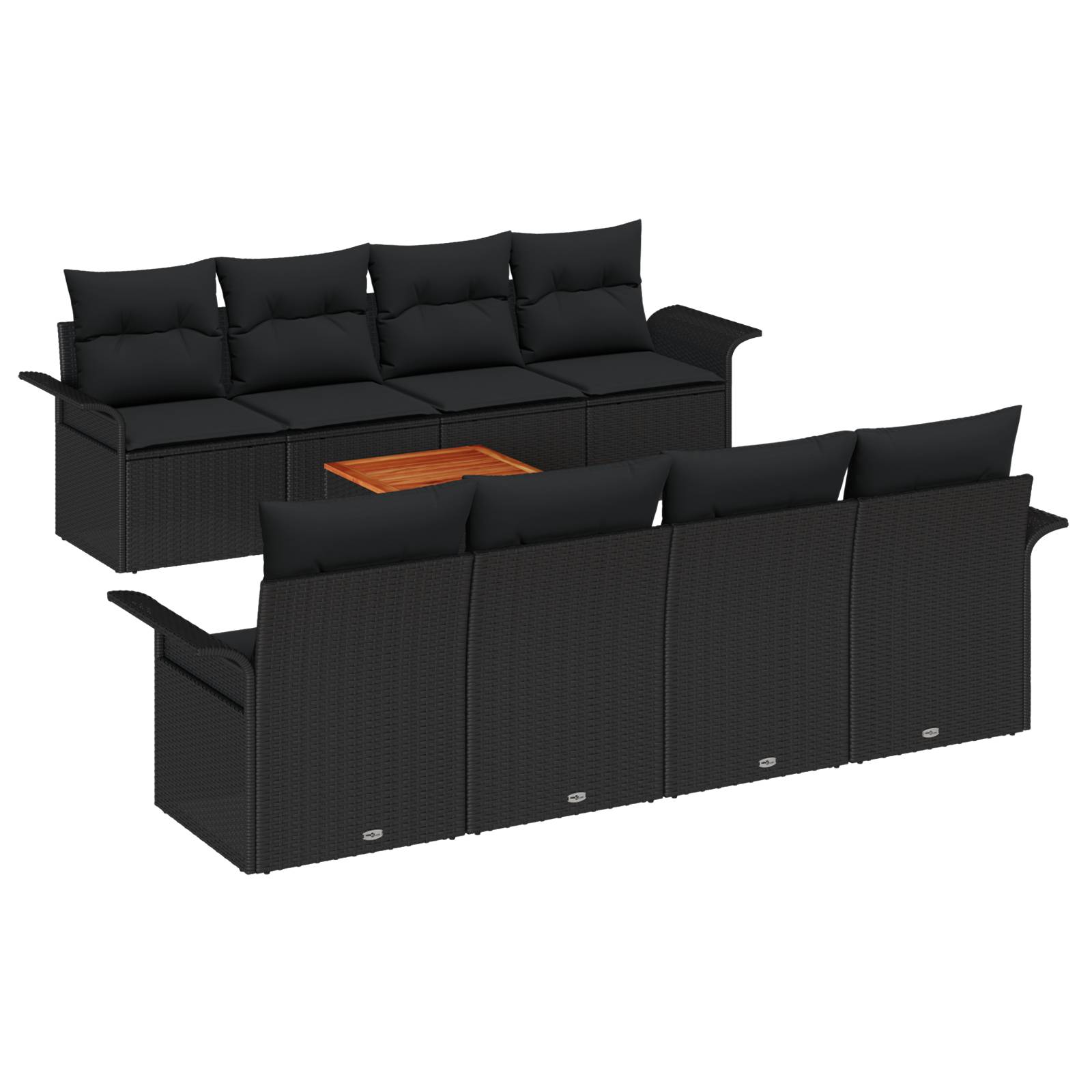 vidaXL 9-tlg. Garten-Sofagarnitur mit Kissen Schwarz Poly Rattan