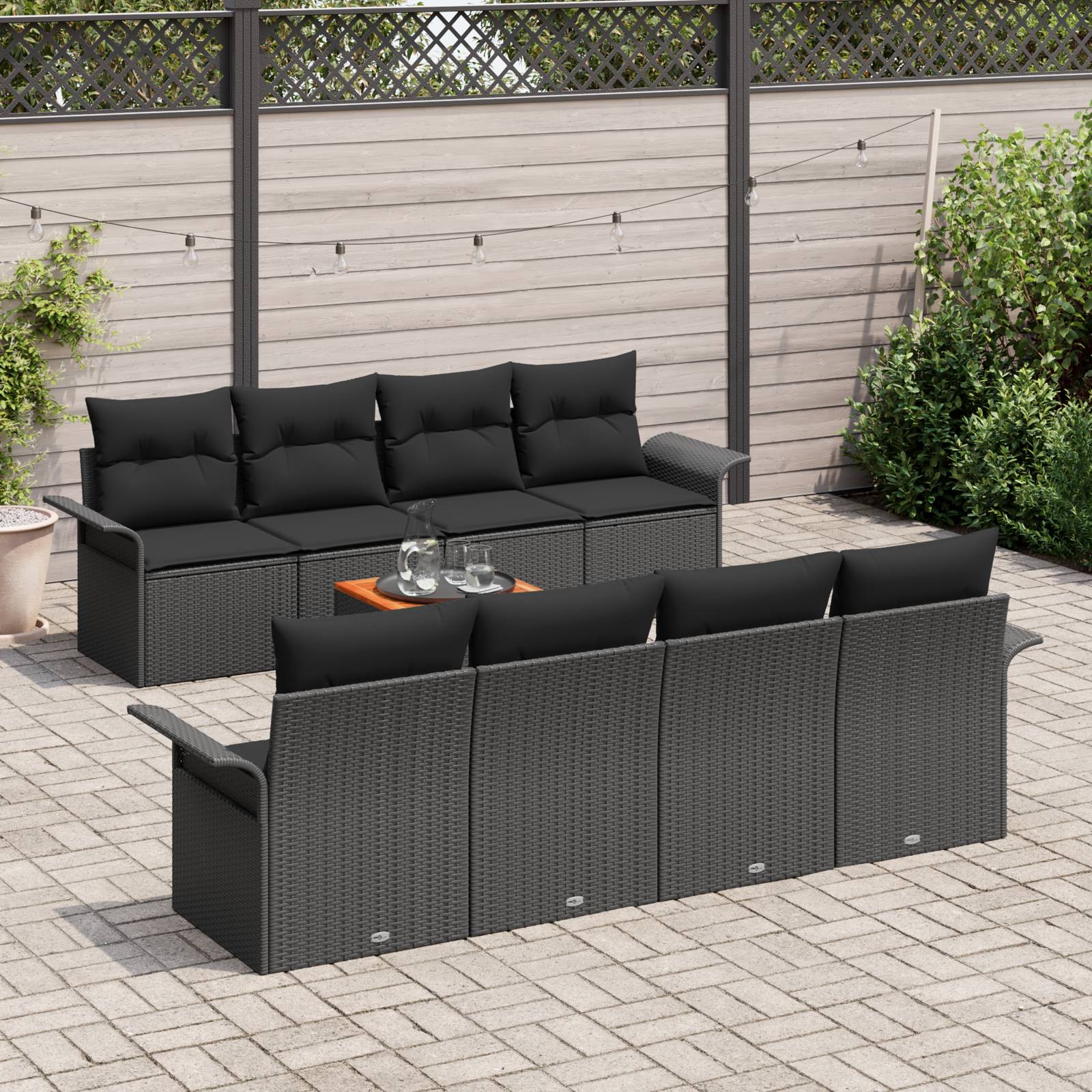 vidaXL 9-tlg. Garten-Sofagarnitur mit Kissen Schwarz Poly Rattan