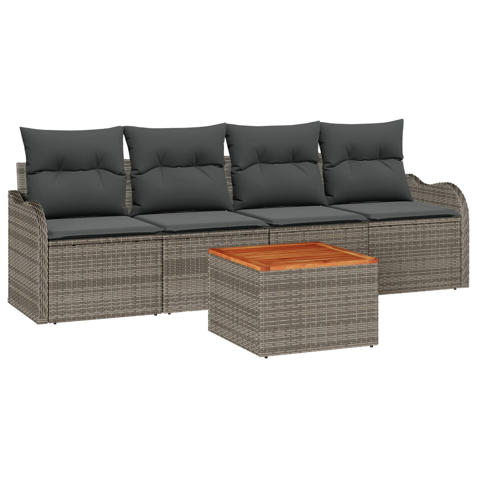 vidaXL 5-teiliges Garten-Sofa-Set mit Kissen Graues Poly-Rattan Akazie