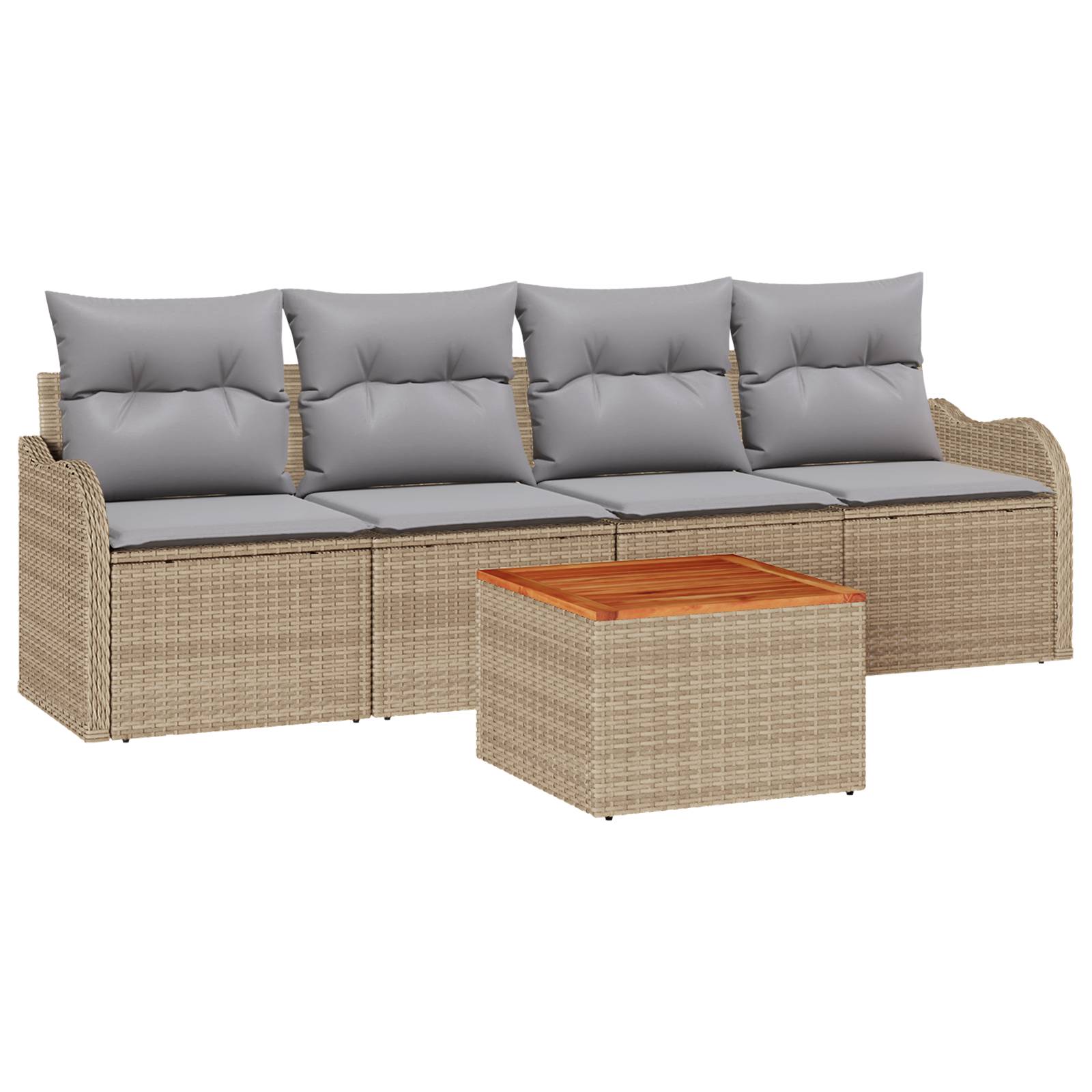 vidaXL 5-teiliges Garten-Sofa-Set mit Kissen Beige Poly Rattan Akazie