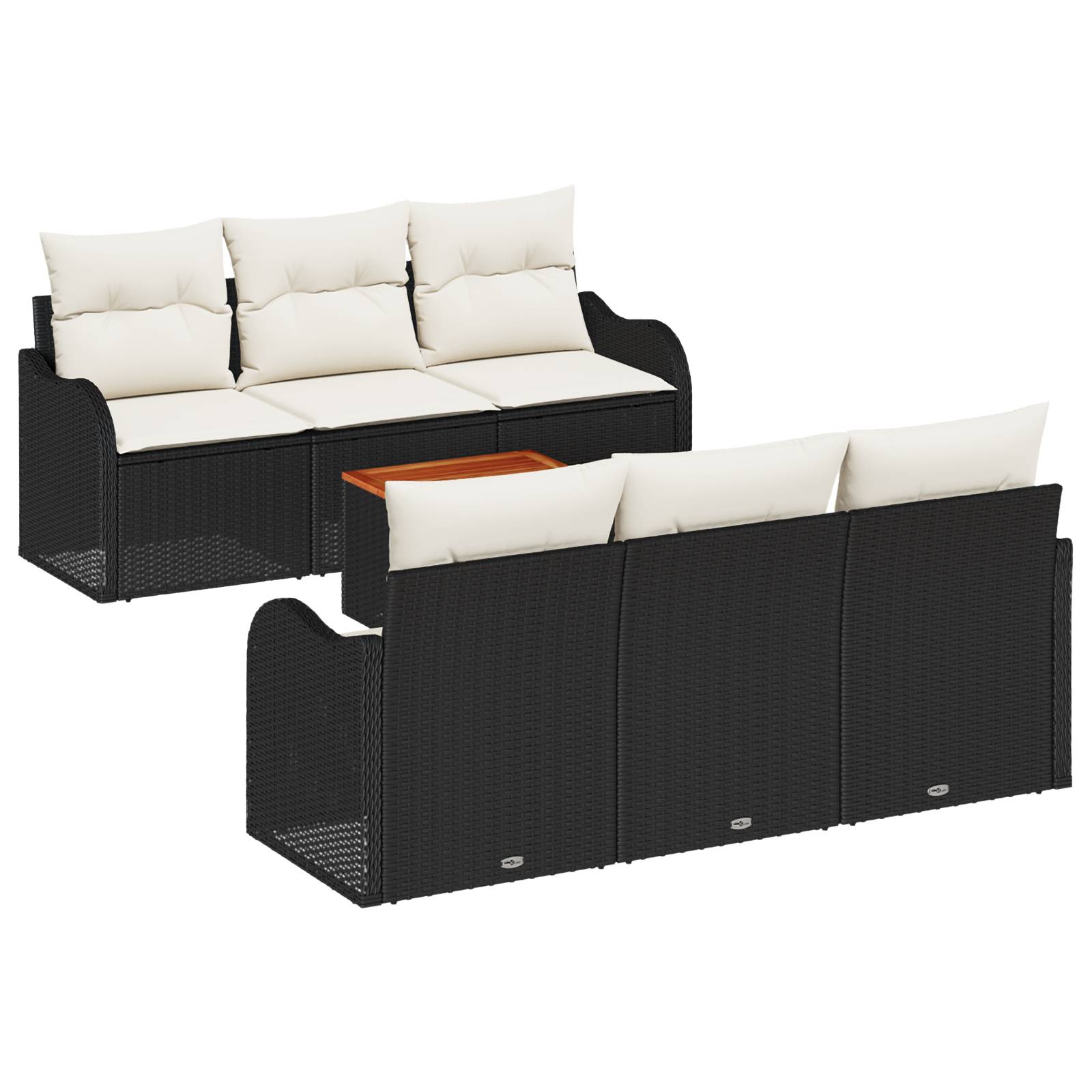 vidaXL 7-teiliges Garten-Sofa-Set mit Kissen Schwarz Poly-Rattan Akazie