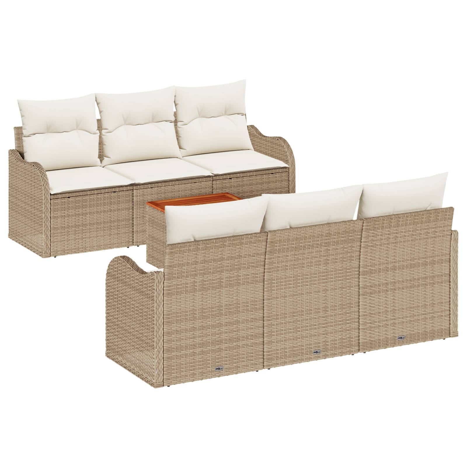 vidaXL 7-tlg. Garten-Sofagarnitur mit Kissen Beige Poly Rattan Akazie