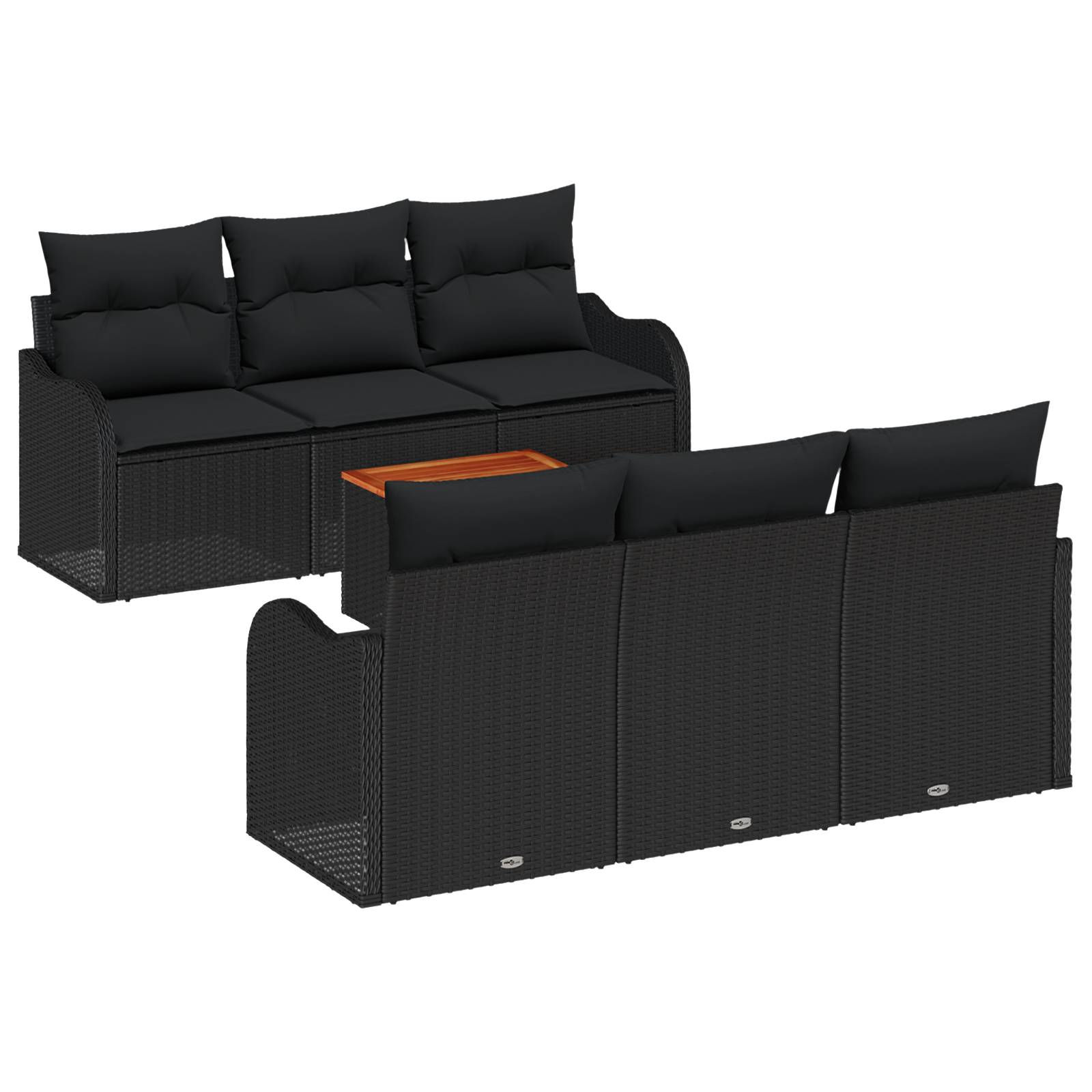 vidaXL 7-tlg. Garten-Sofagarnitur mit Kissen Schwarz Poly Rattan