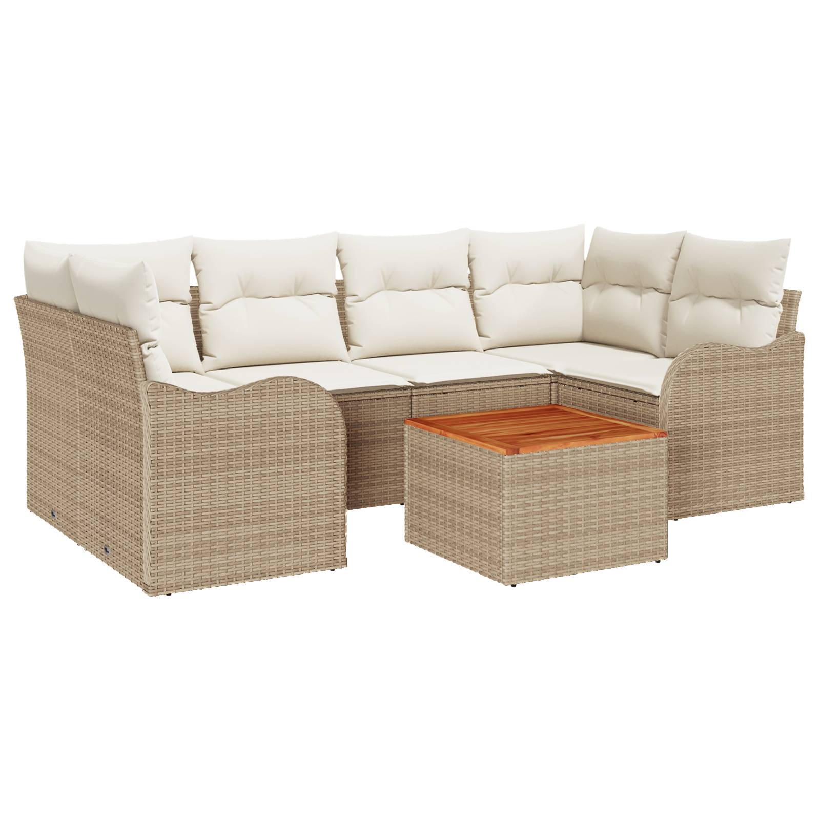vidaXL 7-teiliges Garten Sofa Set mit Kissen Beige Poly Rattan Akazie