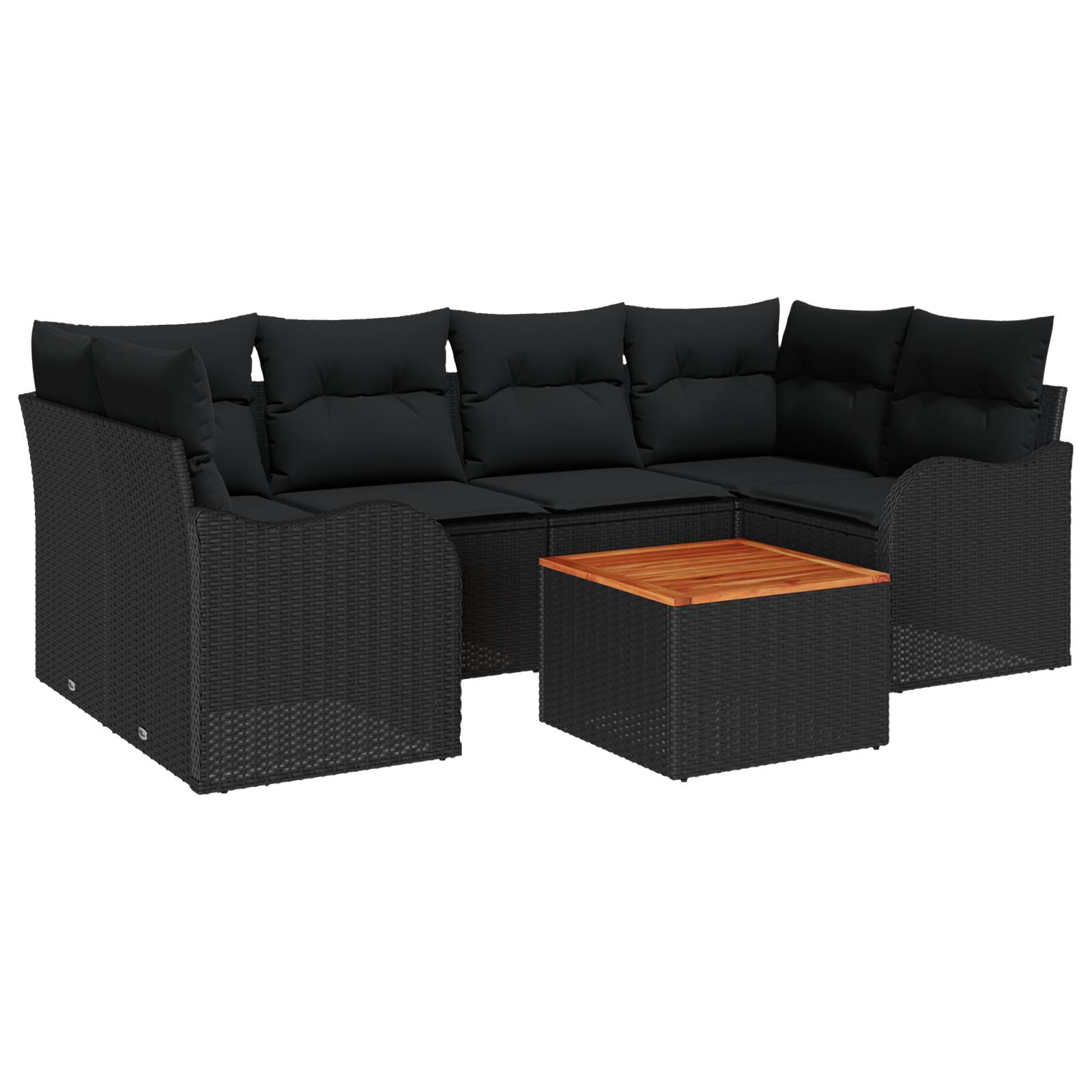 vidaXL 7-teiliges Garten Sofa Set mit Kissen Schwarz Poly Rattan Akazie