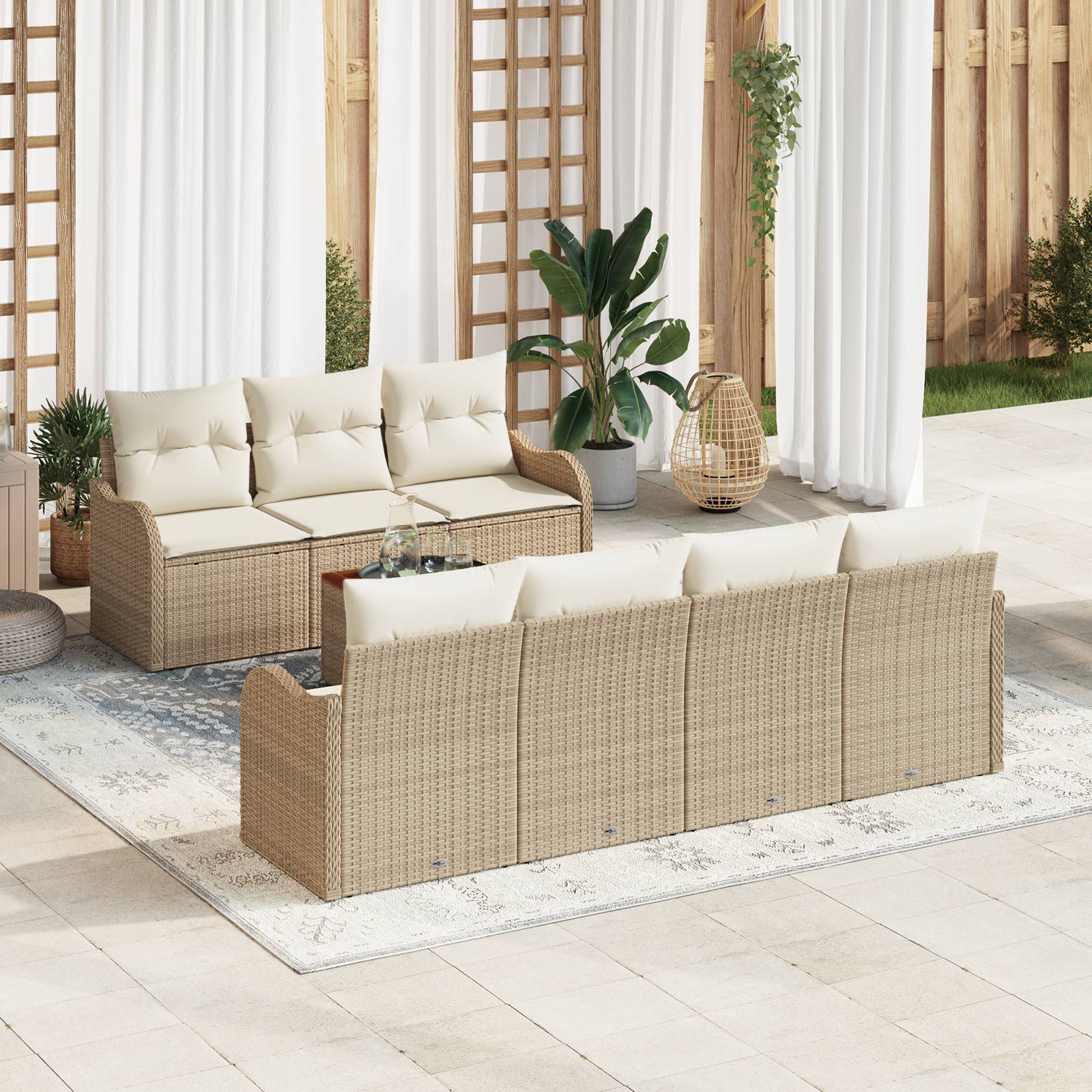 vidaXL 8-teiliges Garten Sofa Set mit Kissen Beige Poly Rattan Akazie