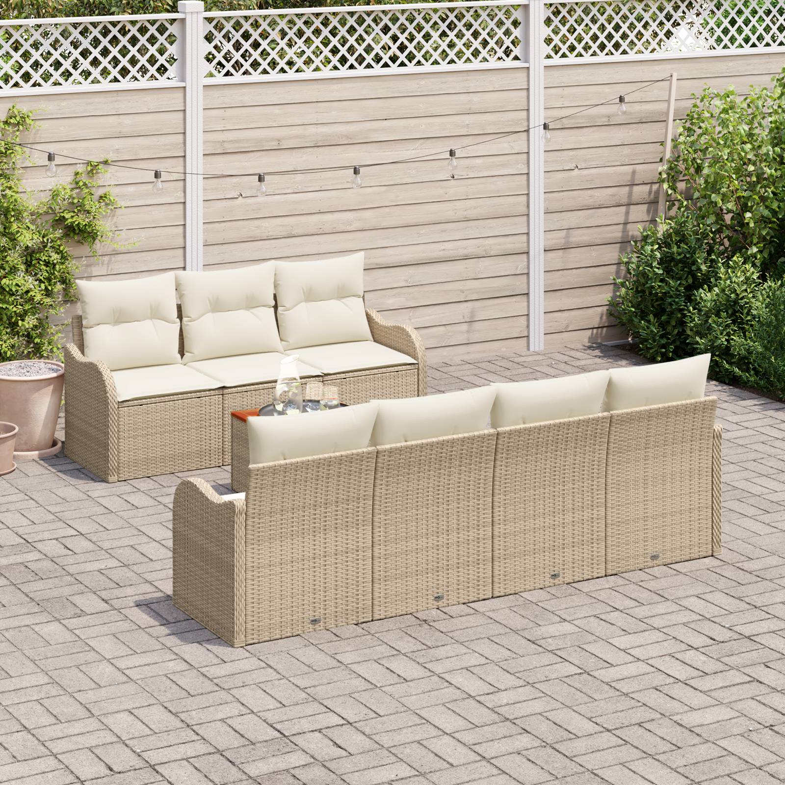 vidaXL 8-teiliges Garten Sofa Set mit Kissen Beige Poly Rattan Akazie