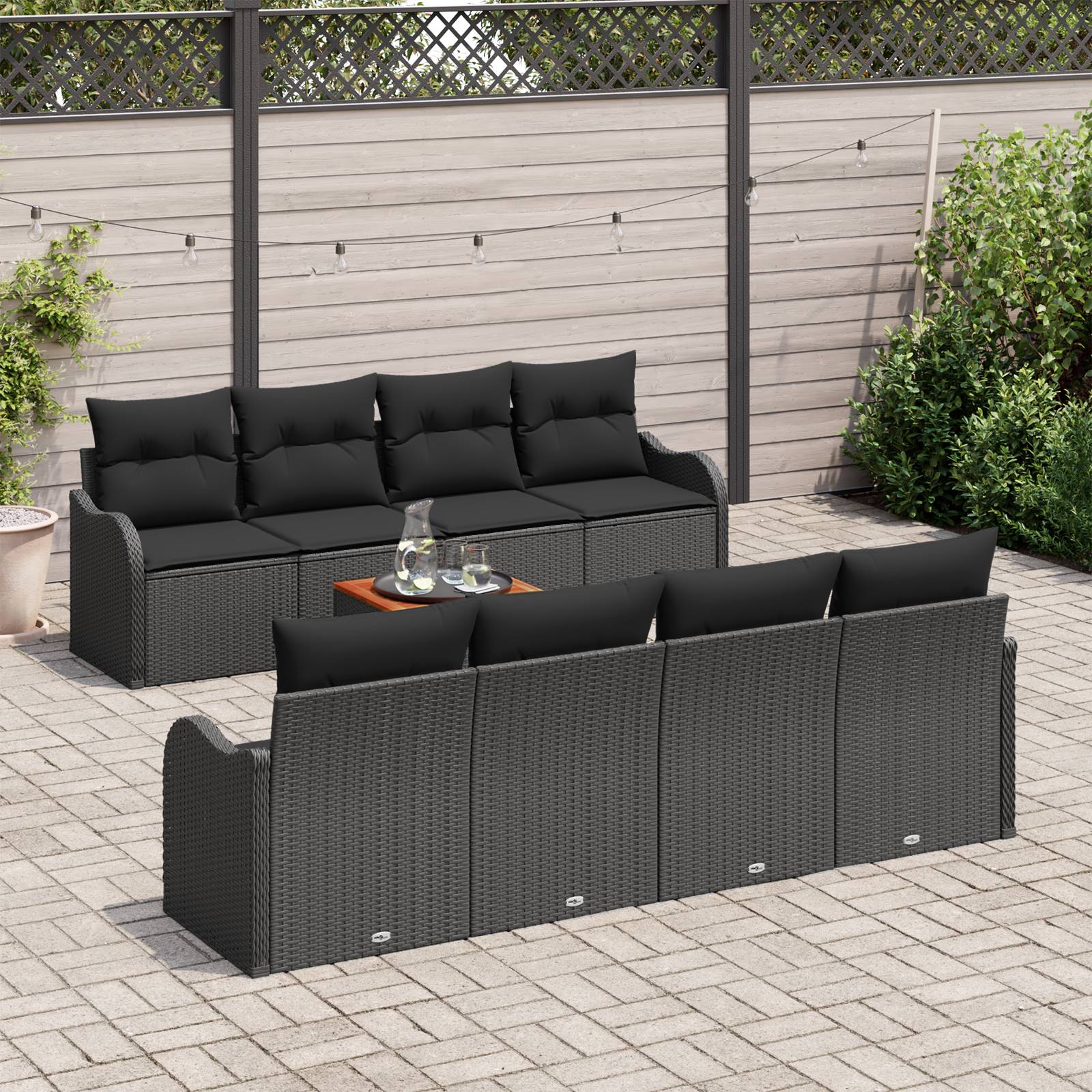 vidaXL 9-teiliges Gartensofa-Set mit Kissen Schwarz Poly-Rattan Akazie