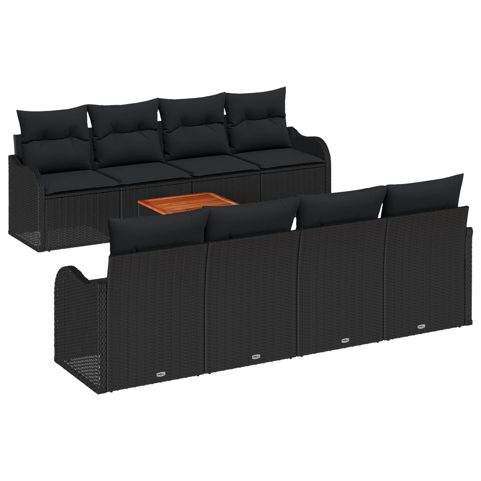vidaXL 9-teiliges Gartensofa-Set mit Kissen Schwarz Poly-Rattan Akazie