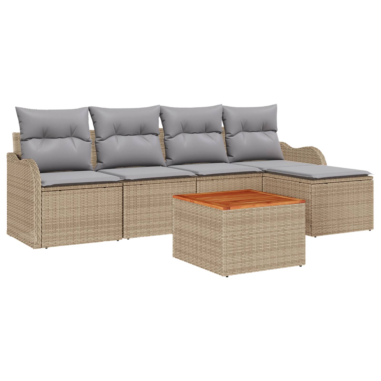 vidaXL 6-teiliges Garten Sofa Set mit Kissen Beige Poly Rattan Akazie