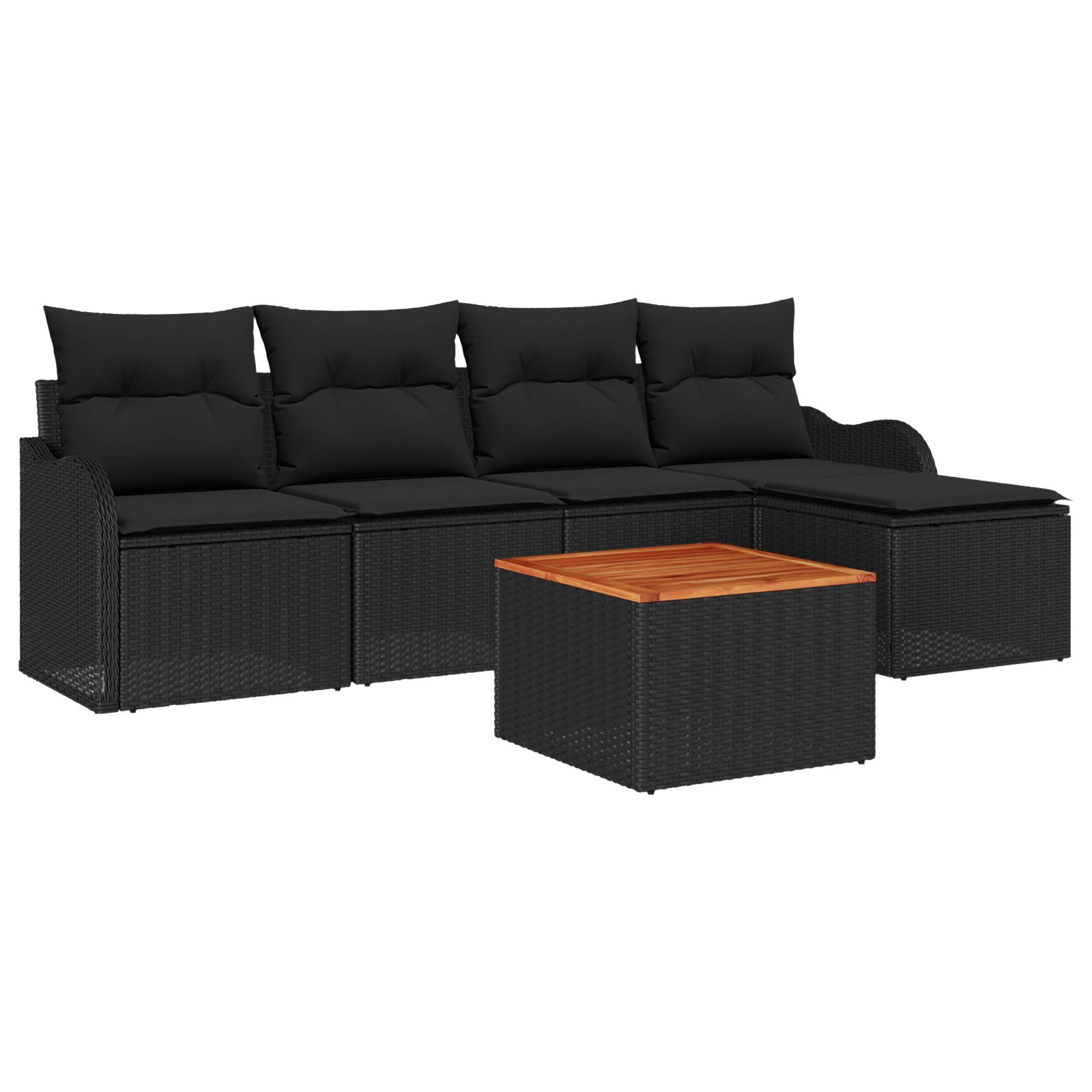 vidaXL 6-teiliges Garten-Sofa-Set mit Kissen Schwarz Poly Rattan Akazie