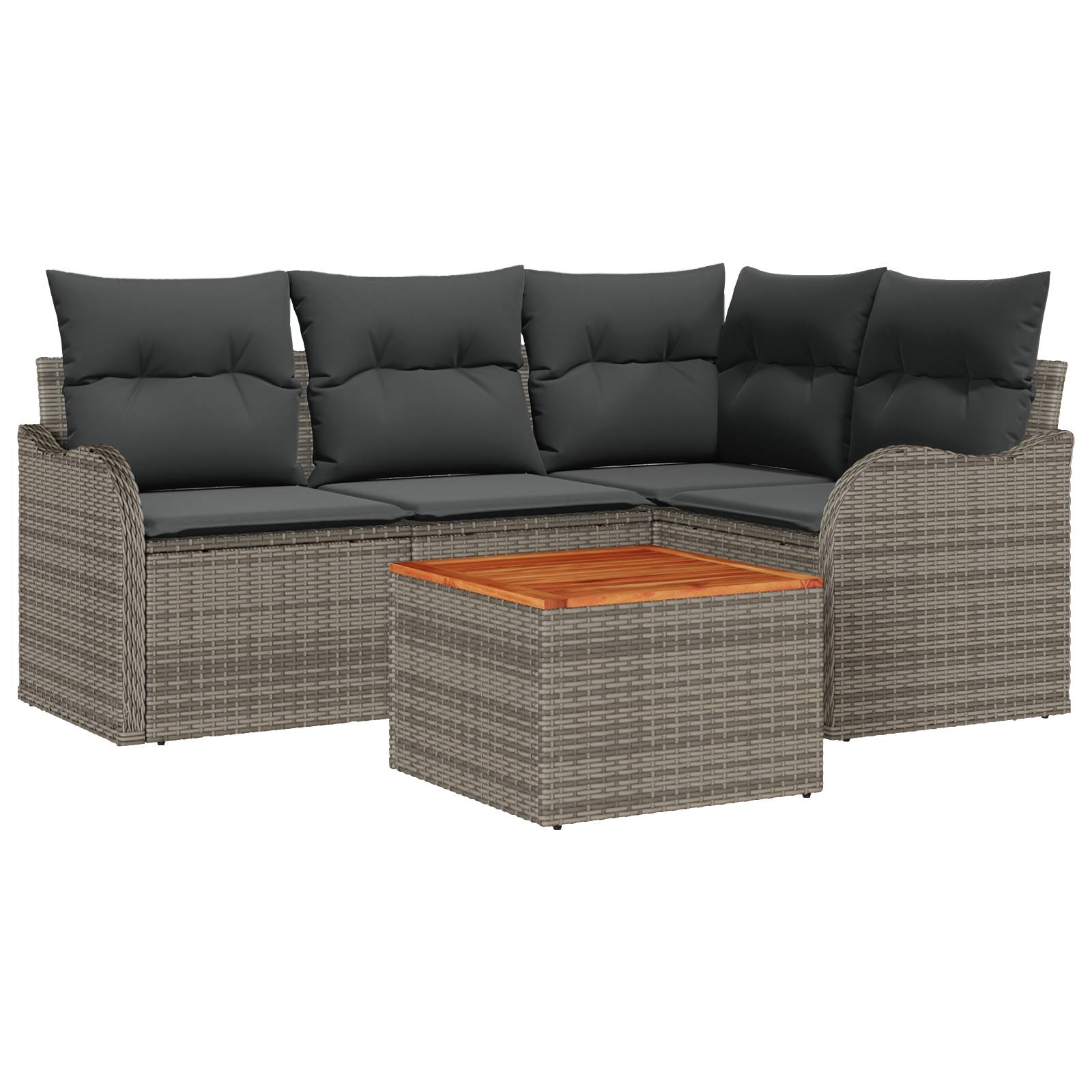 vidaXL 5-teiliges Garten Sofa Set mit Kissen Grau Poly Rattan Akazie