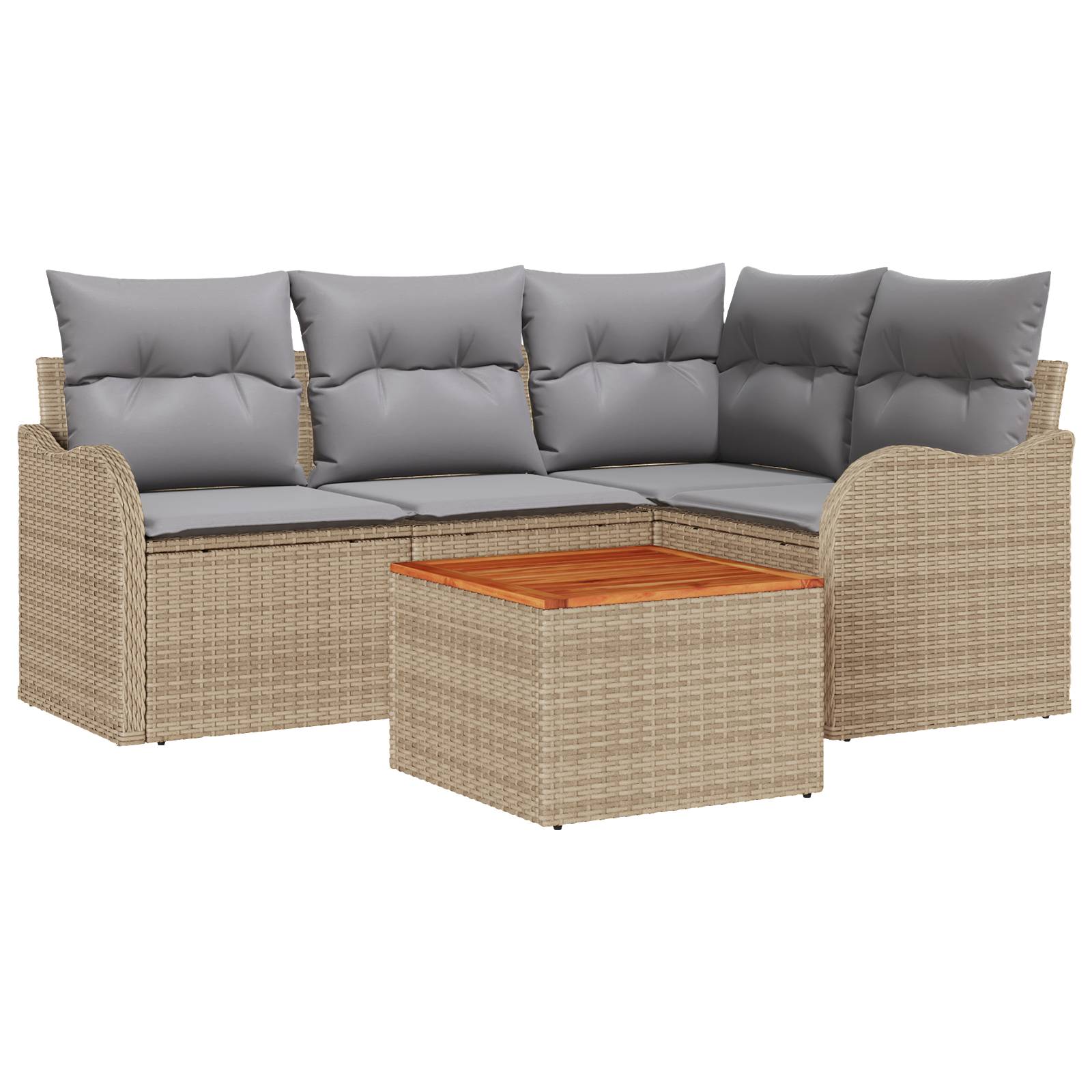 vidaXL 5-teiliges Garten Sofa Set mit Kissen Beige Poly Rattan Akazie