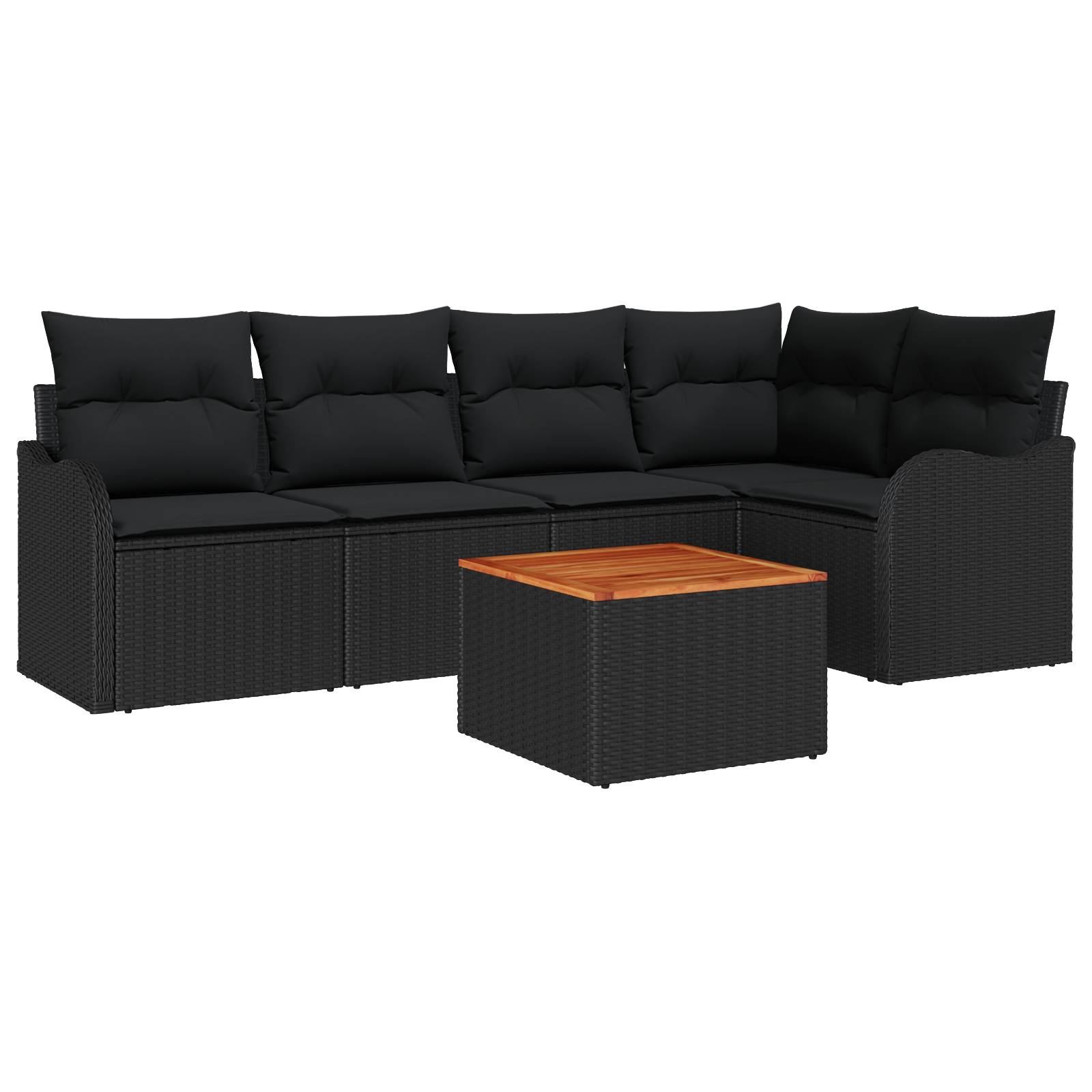 vidaXL 6-teiliges Garten-Sofa-Set mit Kissen Schwarz Poly-Rattan Akazie