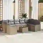 vidaXL 10-teiliges Garten Sofa Set mit Kissen Beige Poly Rattan Akazie vidaXL 10-teiliges Garten Sofa Set mit Kissen Beige Poly Rattan Akazie