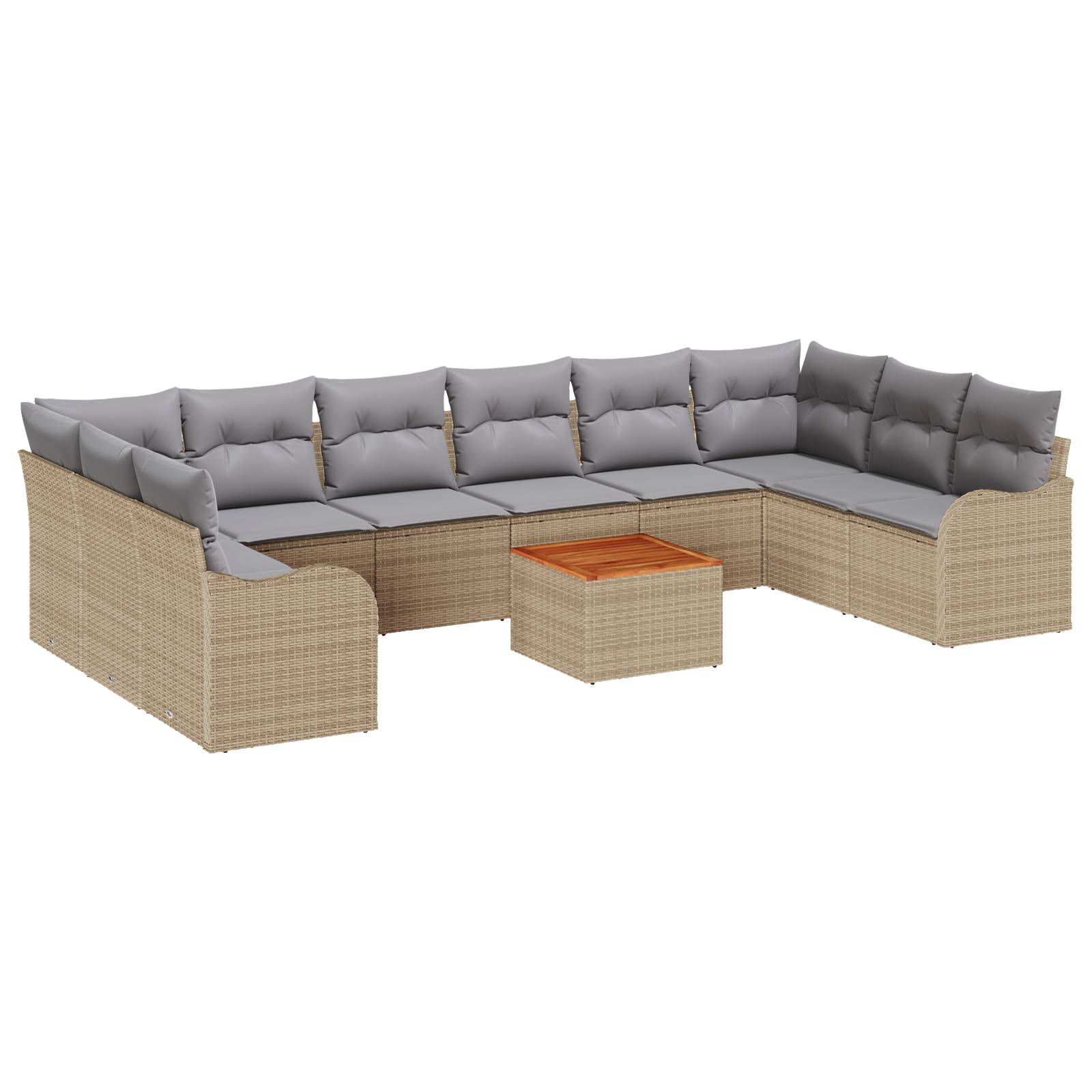 vidaXL 10-teiliges Garten Sofa Set mit Kissen Beige Poly Rattan Akazie
