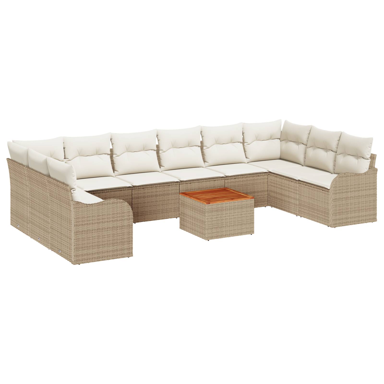 vidaXL 10-teiliges Garten Sofa Set mit Kissen Beige Poly Rattan Akazie