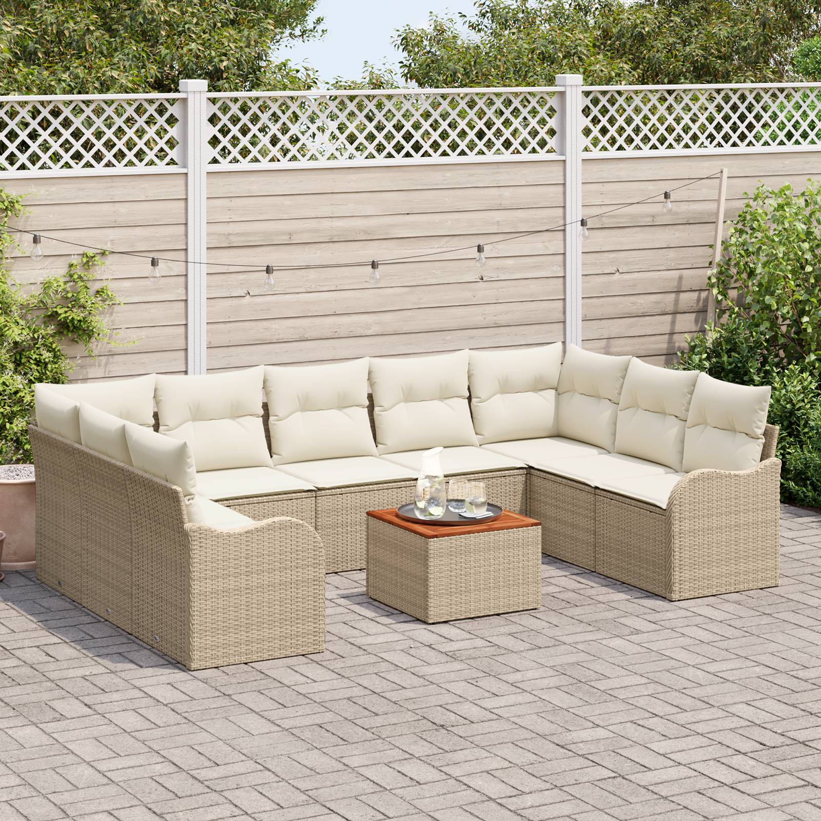 vidaXL 10-teiliges Garten Sofa Set mit Kissen Beige Poly Rattan Akazie