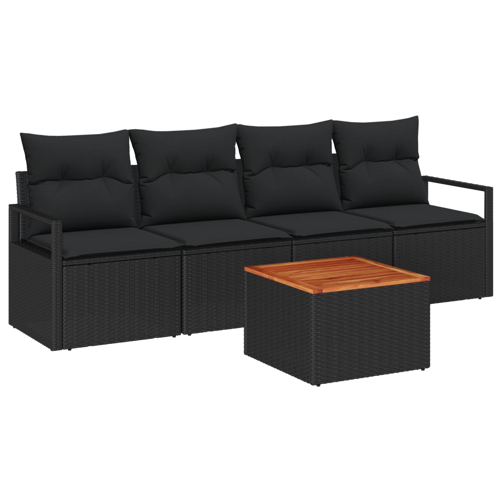 vidaXL 5-teiliges Garten Sofa Set mit Kissen Schwarz Poly Rattan Akazie