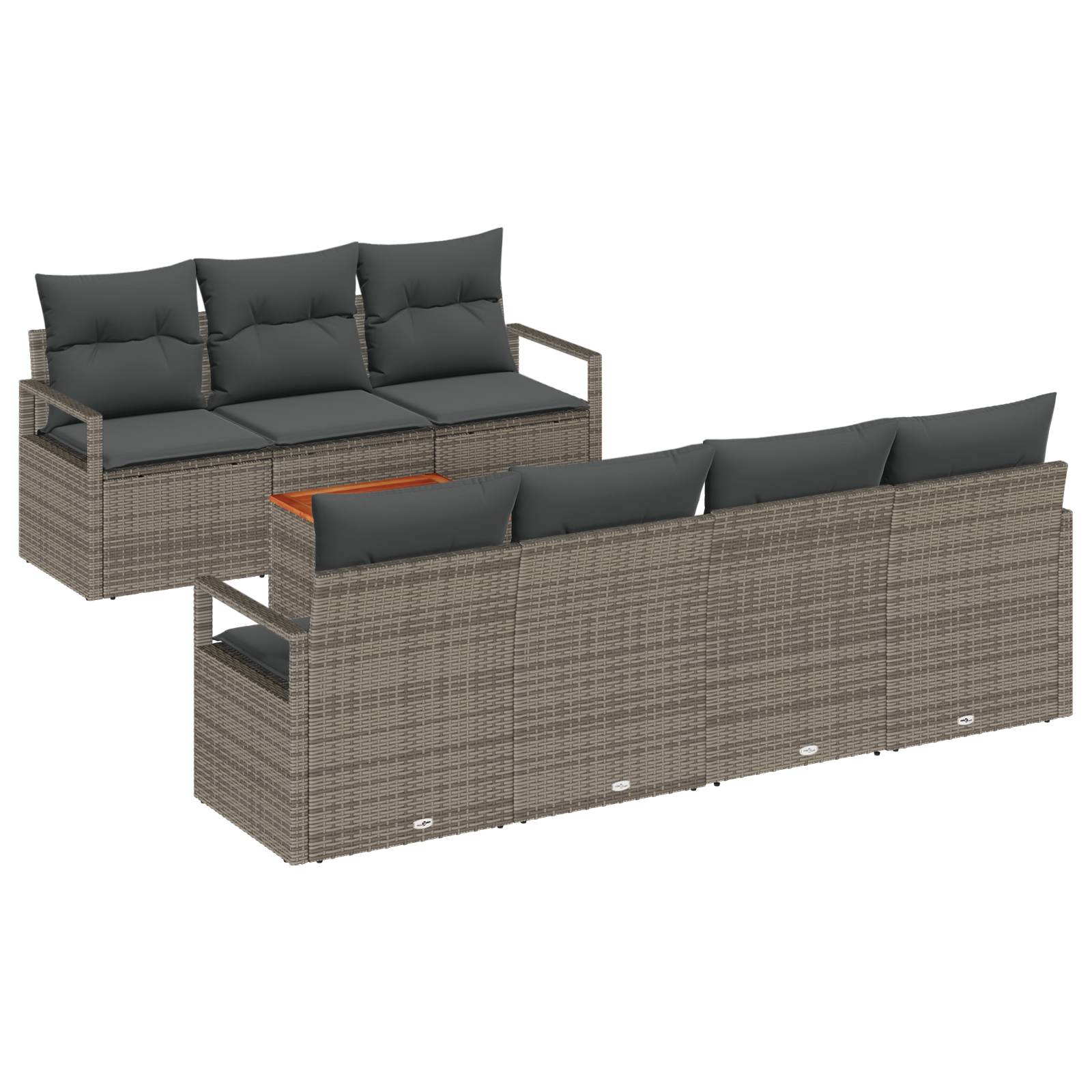 vidaXL 7-teilige Gartensofagarnitur mit Kissen Grau Poly Rattan Akazie