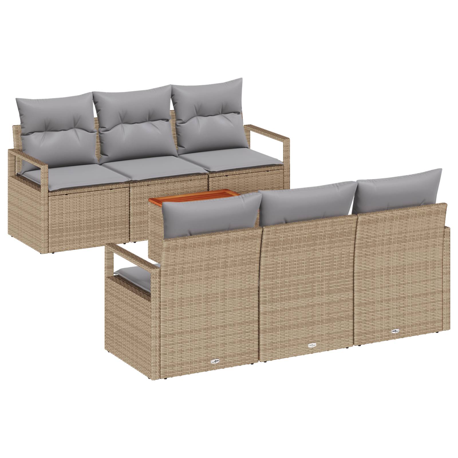 vidaXL 7-teiliges Garten Sofa Set mit Kissen Beige Poly Rattan Akazie