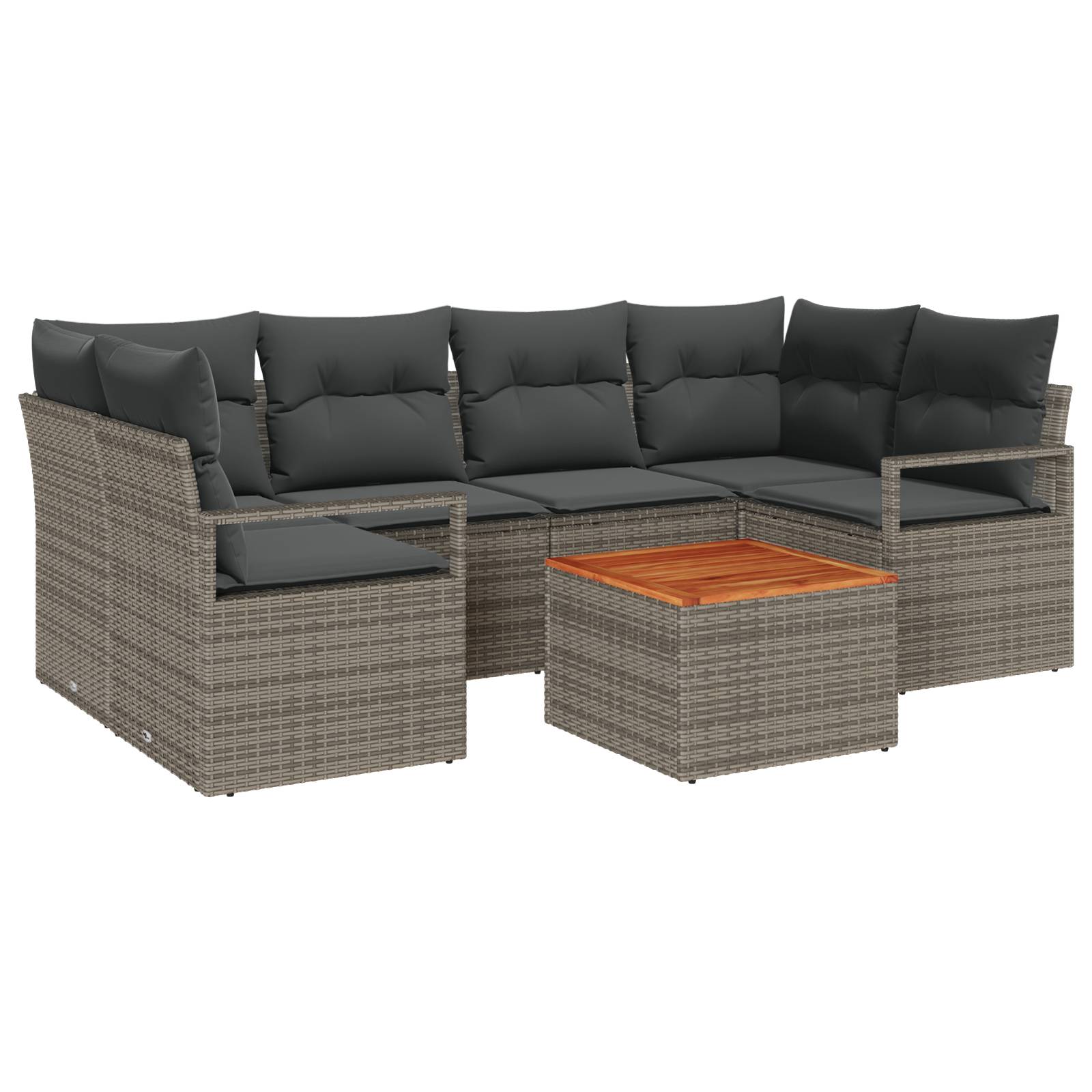 vidaXL 7-tlg. Garten-Sofagarnitur mit Kissen Grau Poly Rattan Akazie