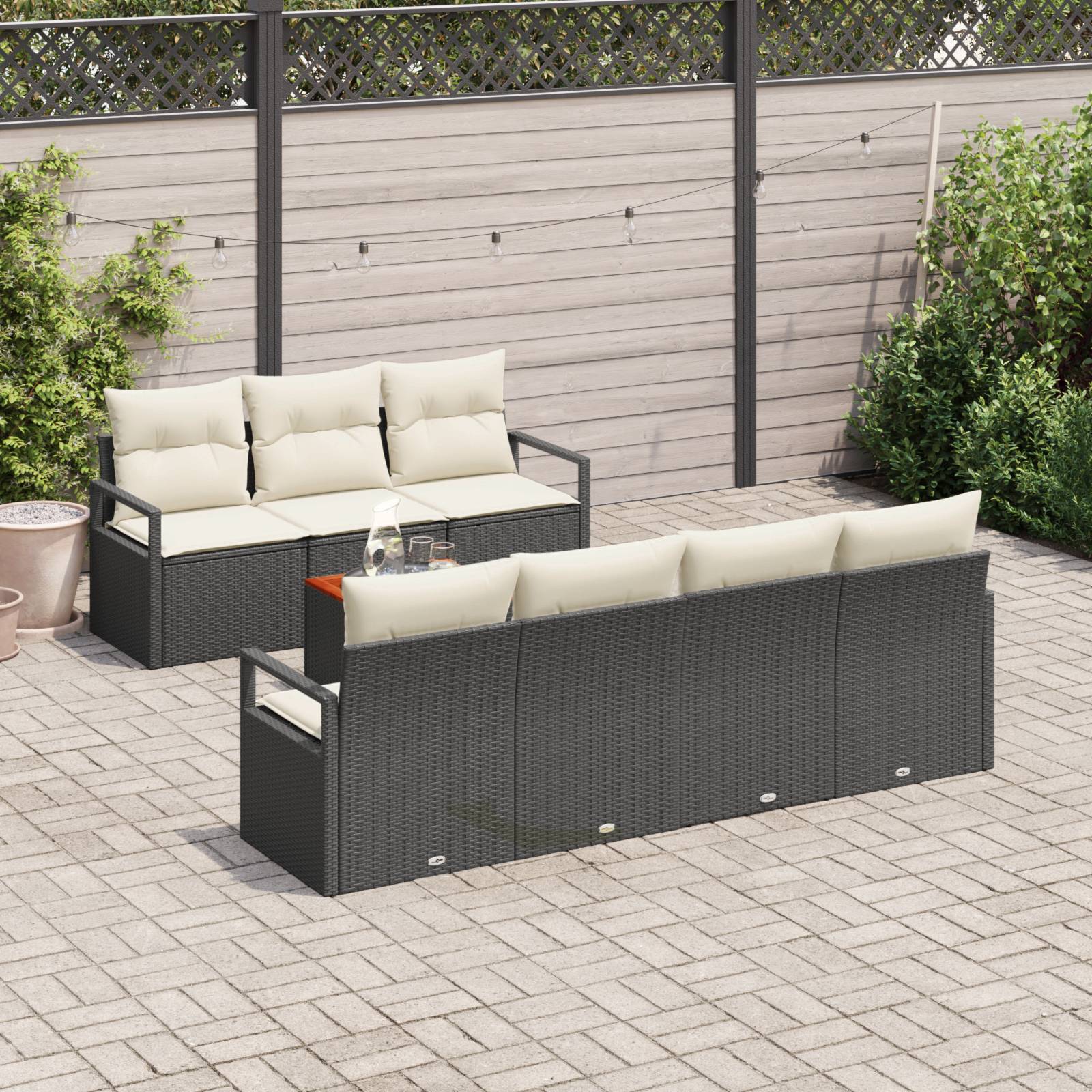 vidaXL 8-teiliges Garten-Sofa-Set mit Kissen in Schwarz aus Poly-Rattan und Akazie