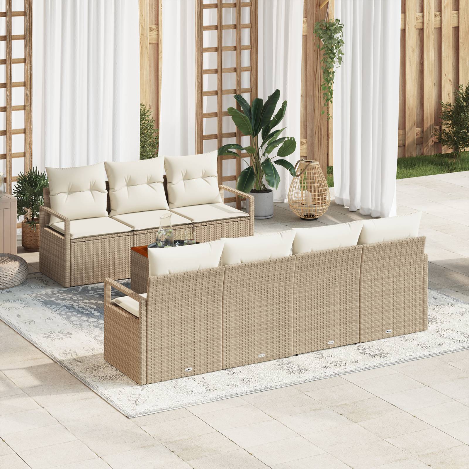 vidaXL 8-teiliges Garten-Sofa-Set mit Kissen Beige Poly Rattan Akazie